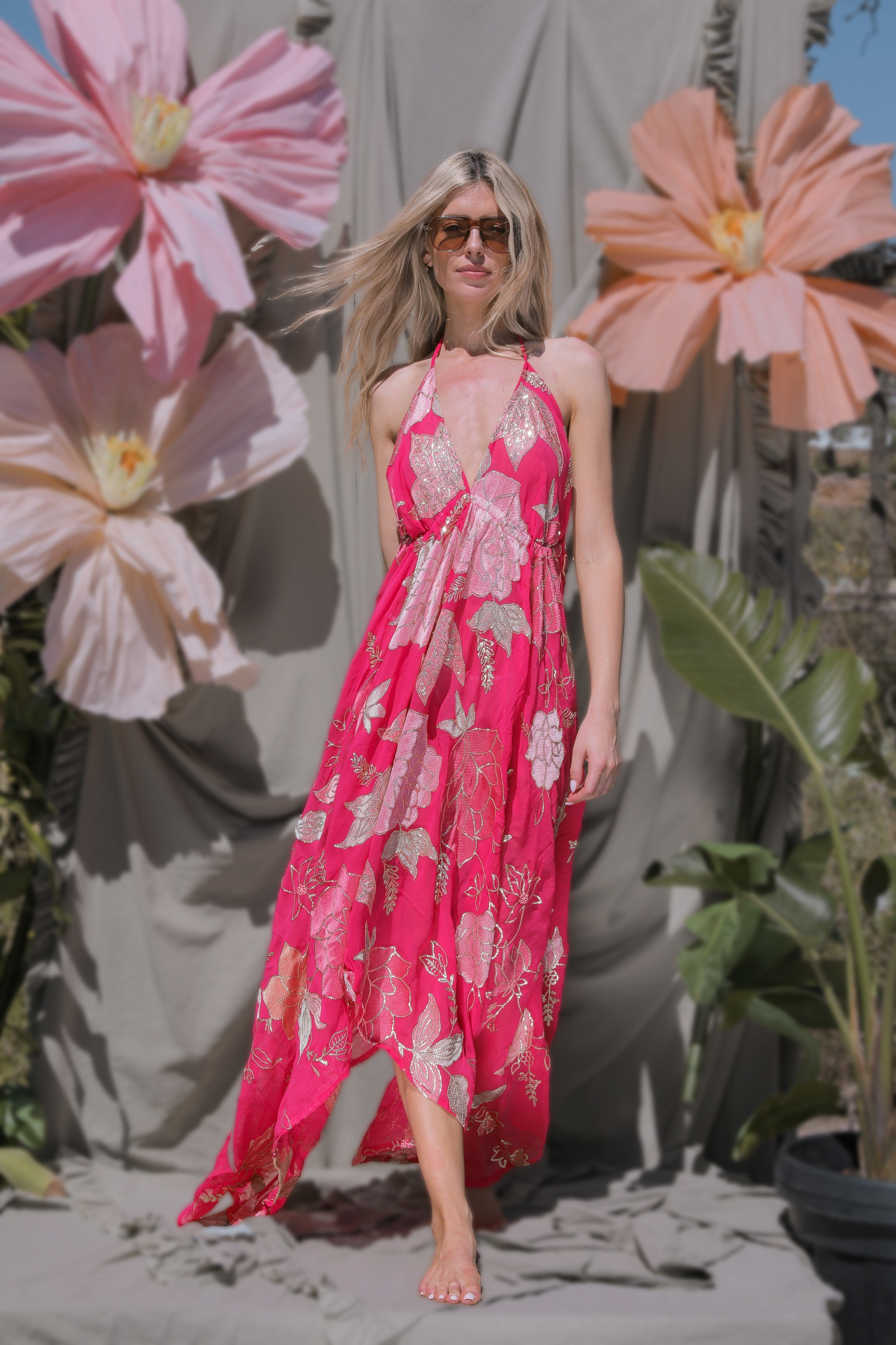 Ariella Halterneck dress - Hot Pink