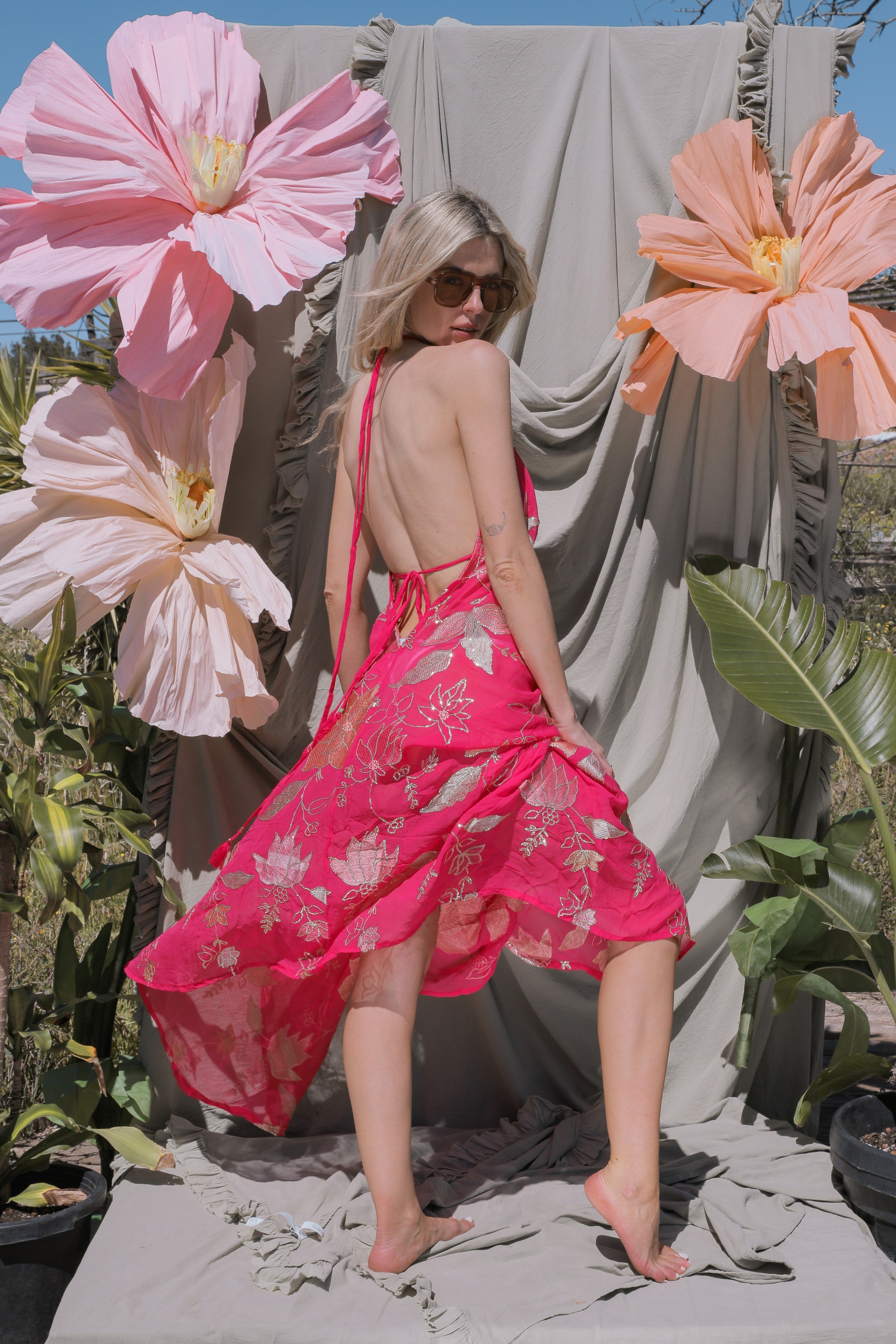 Ariella Halterneck dress - Hot Pink