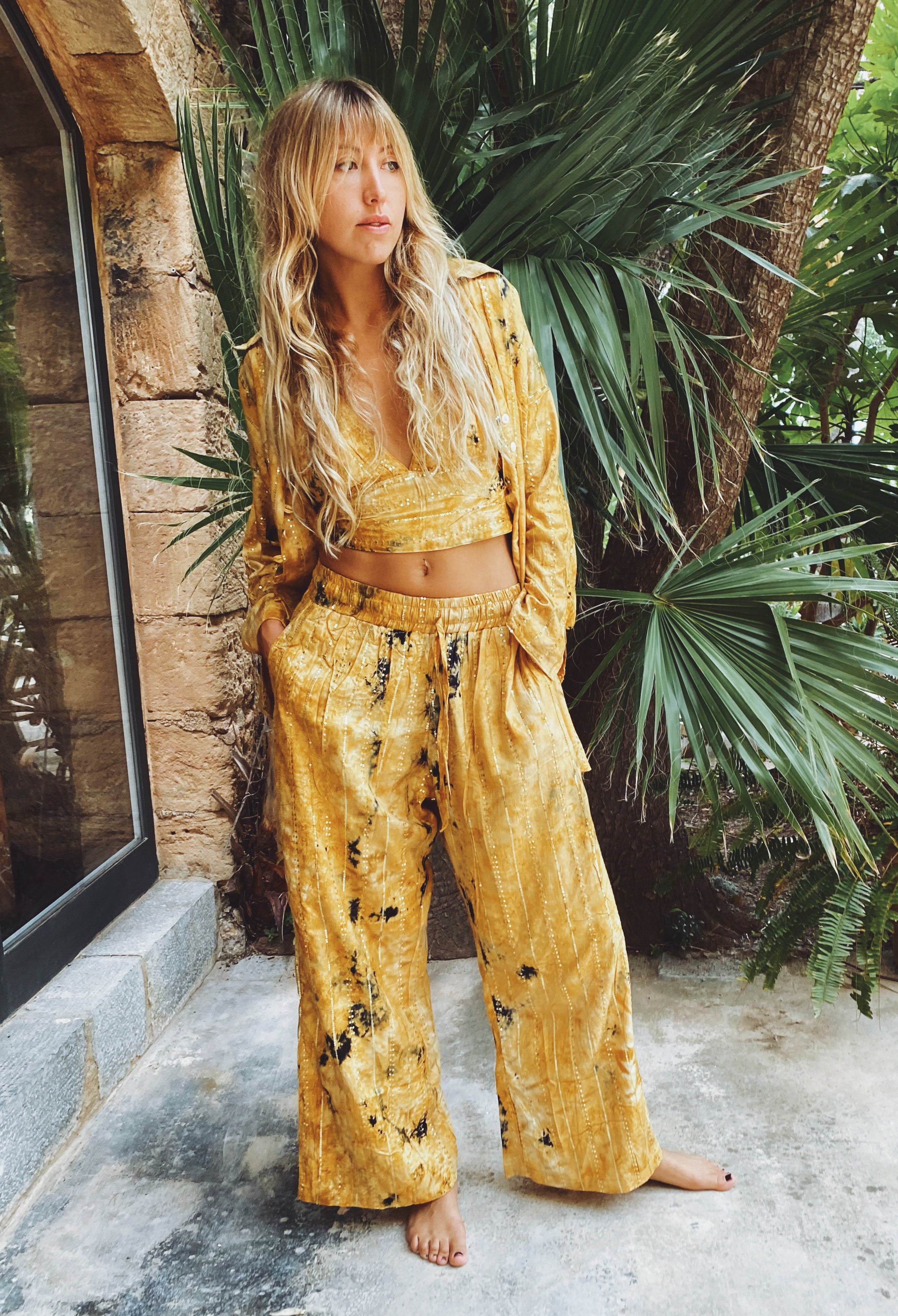 'Formentera' LOUNGE SET Crop Top - Beige/Gold