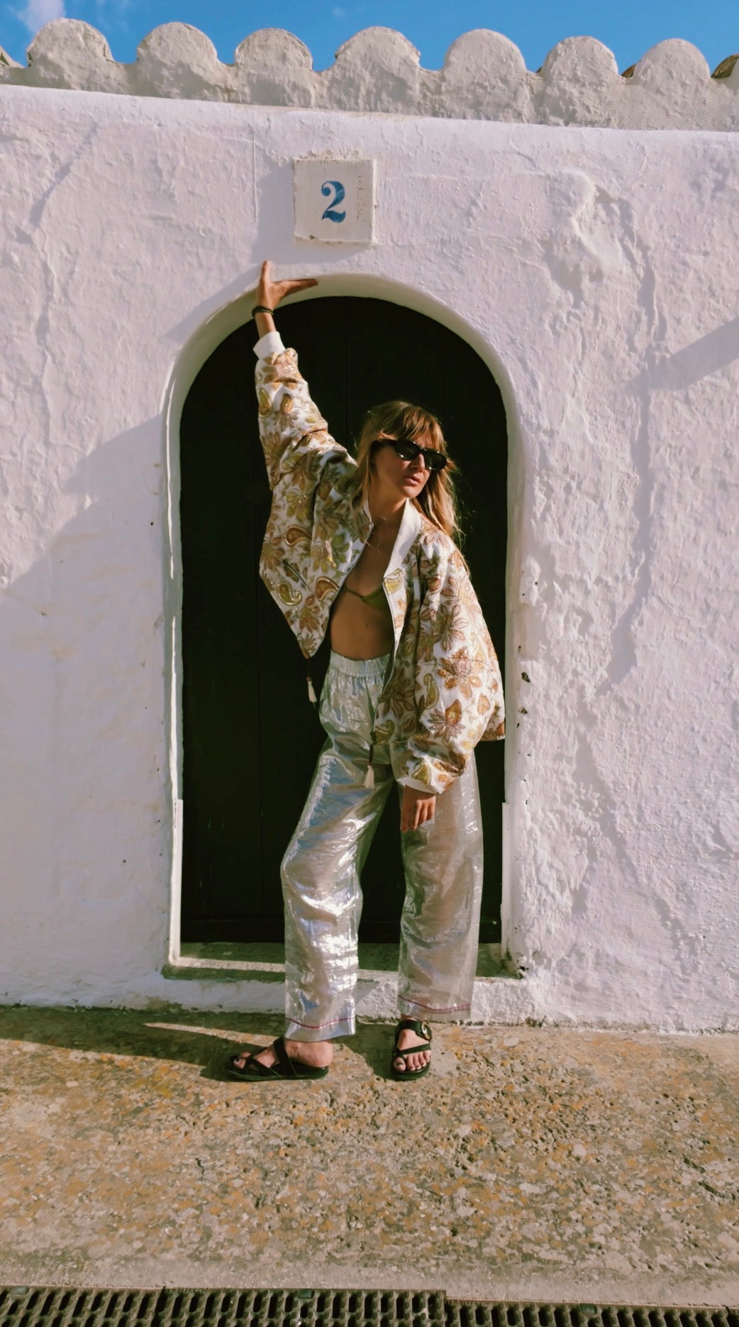 DION Embellished Cropped Bomber Jacket – Ivory golden paisley