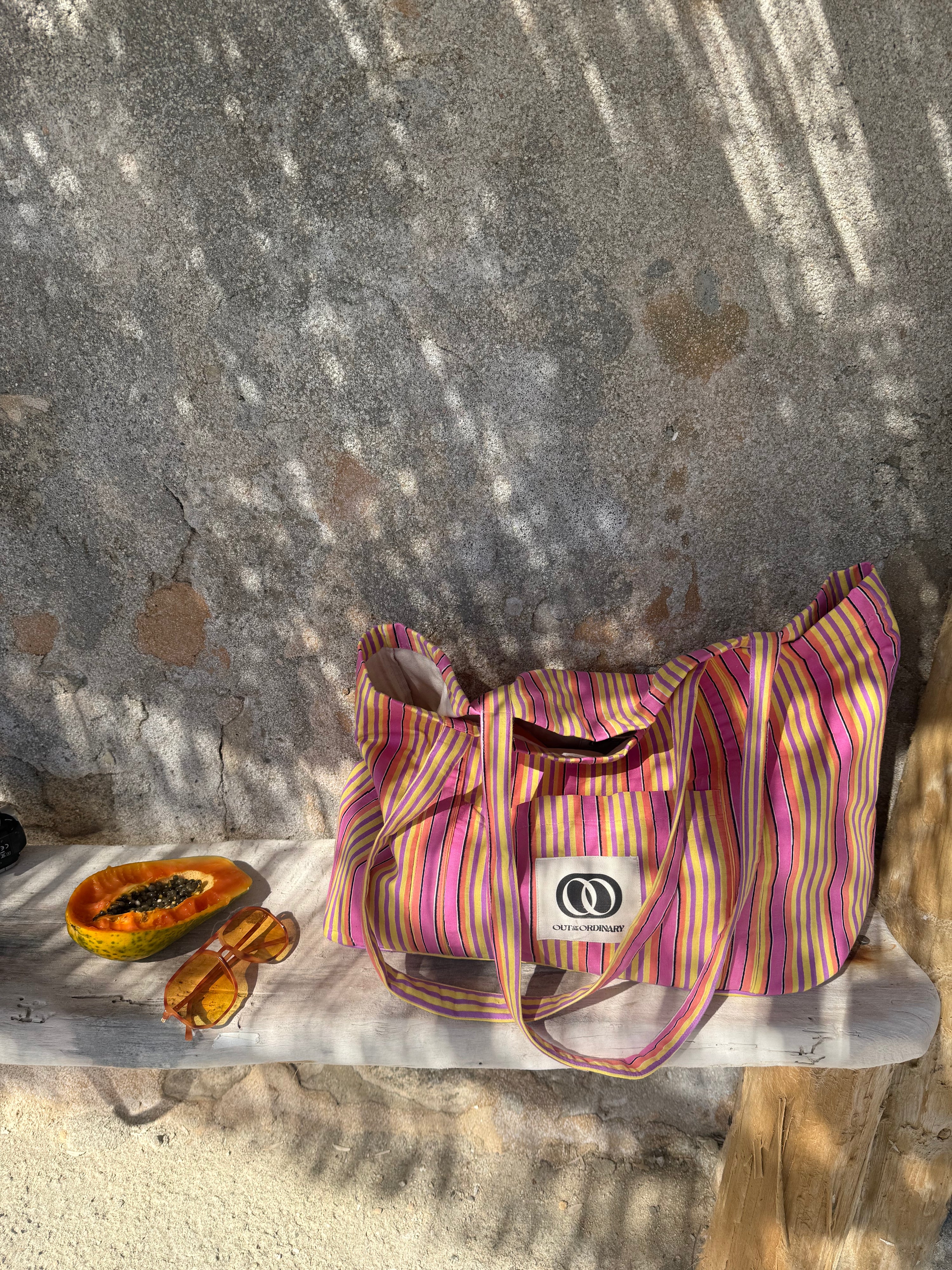 CANDY Rock mega beach bag - Yellow pink Stripe