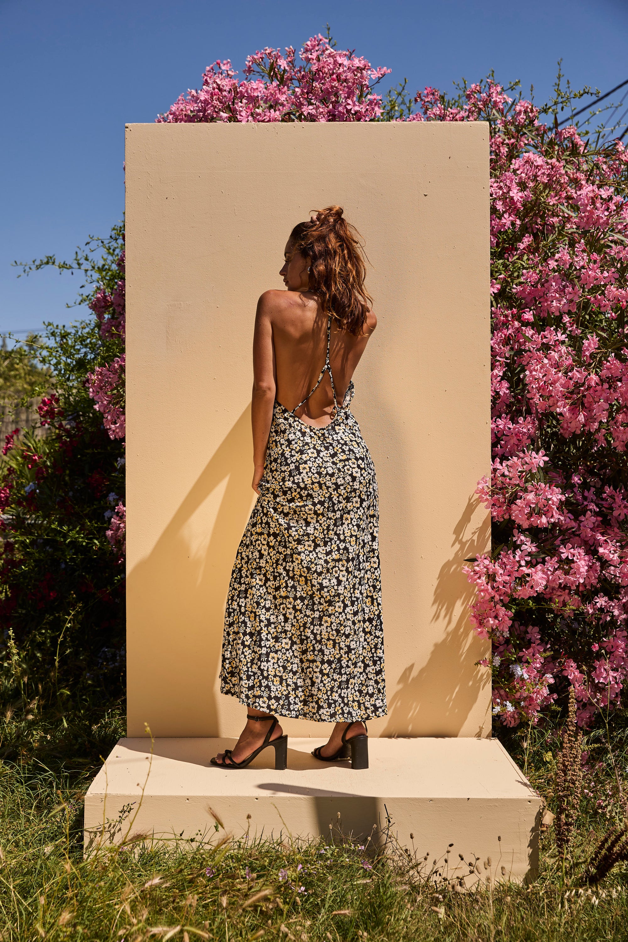 OLIVE long dress - Black White floral