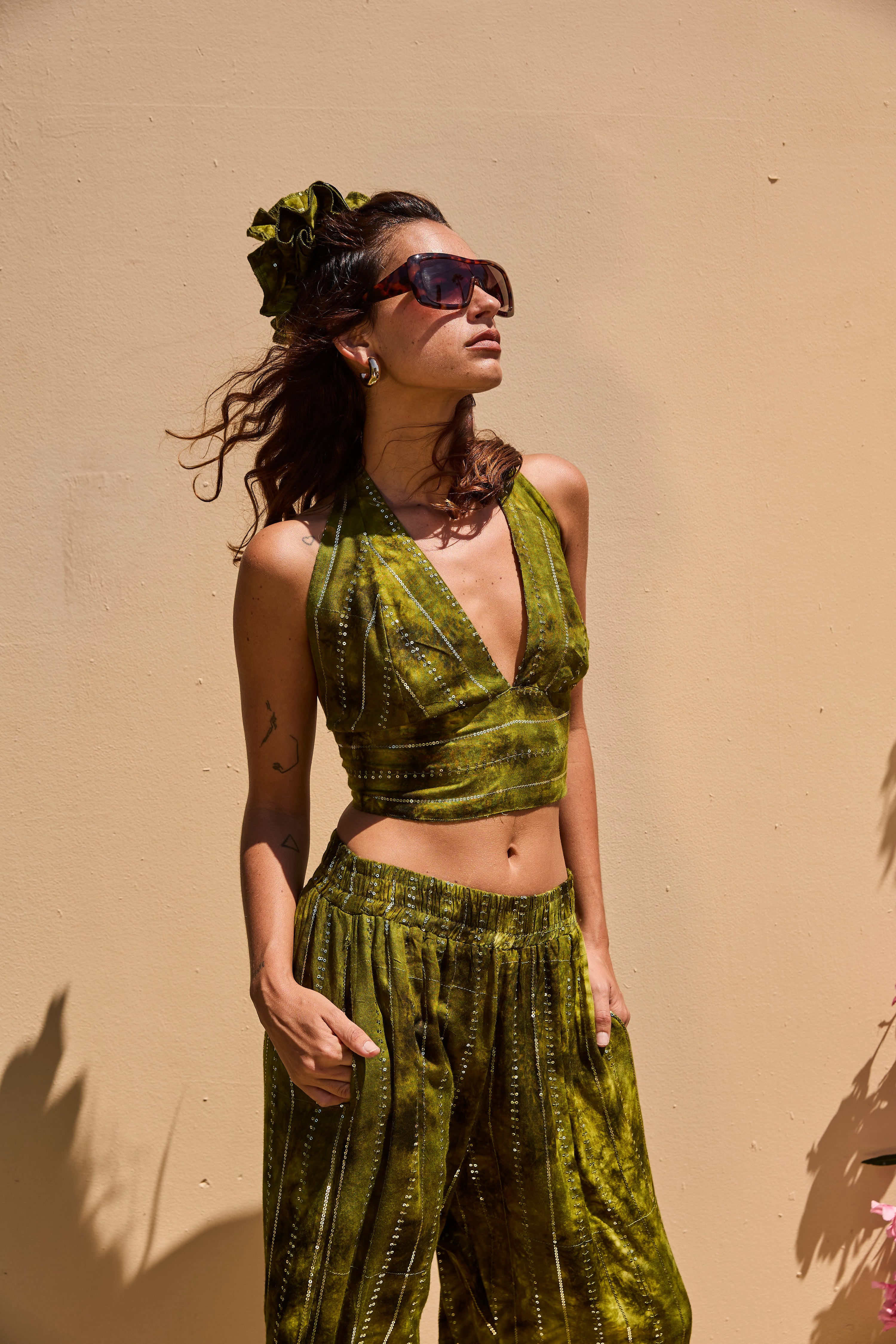 Double Ruffle scrunchie - Green