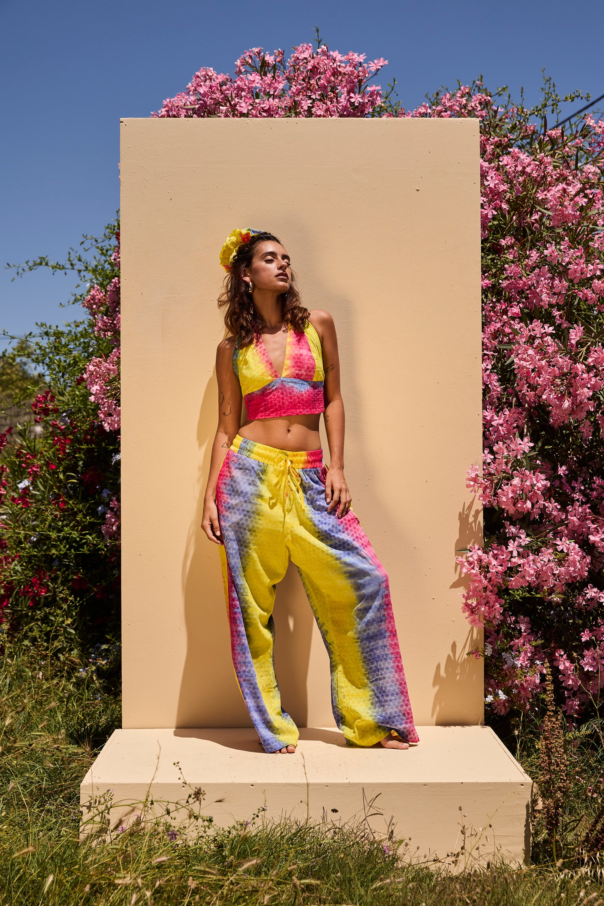 LOUNGE SET Trousers - Bright Yellow tiedye