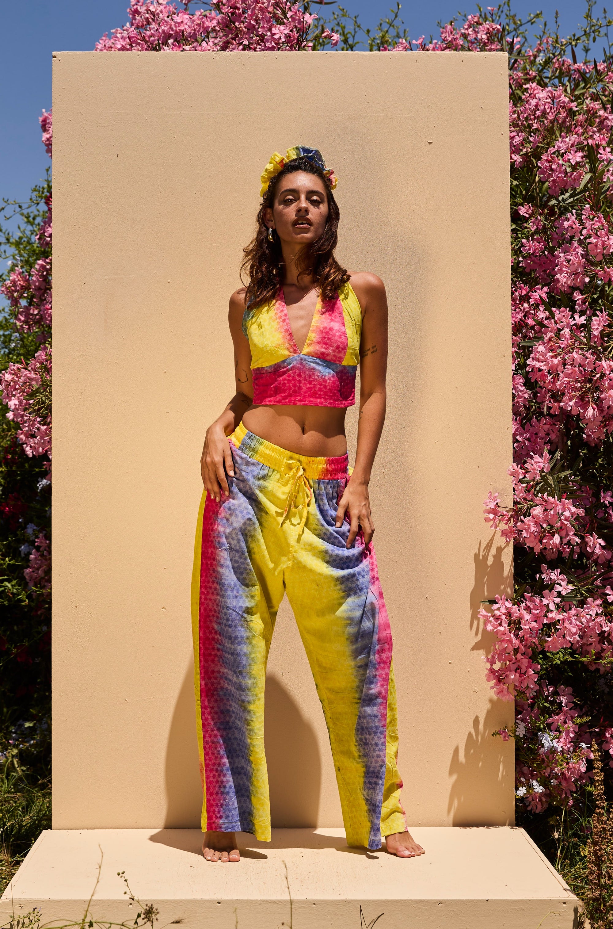 LOUNGE SET Crop Top - Bright Yellow tiedye