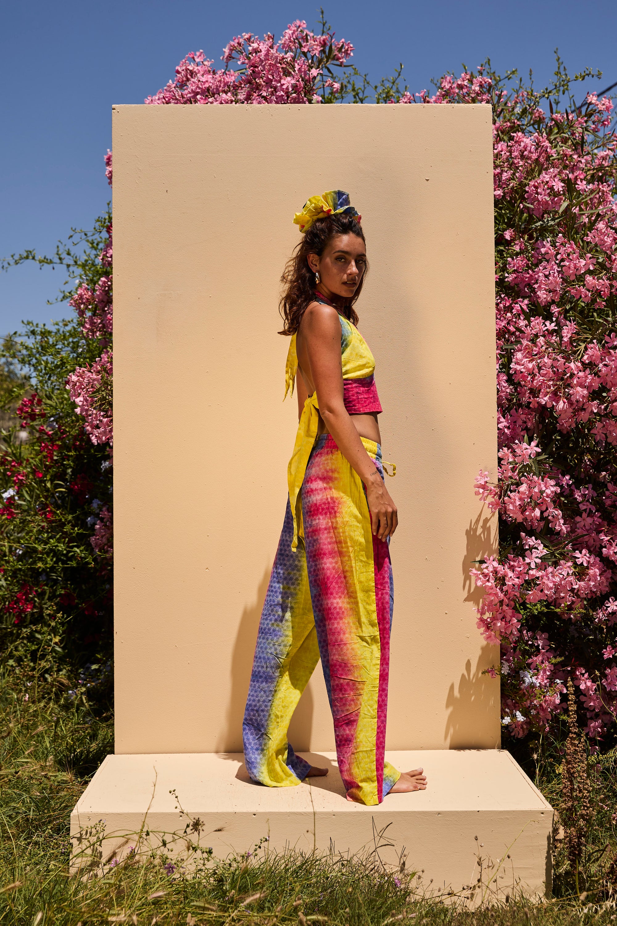 Double Ruffle scrunchie - Bright Yellow Tiedye