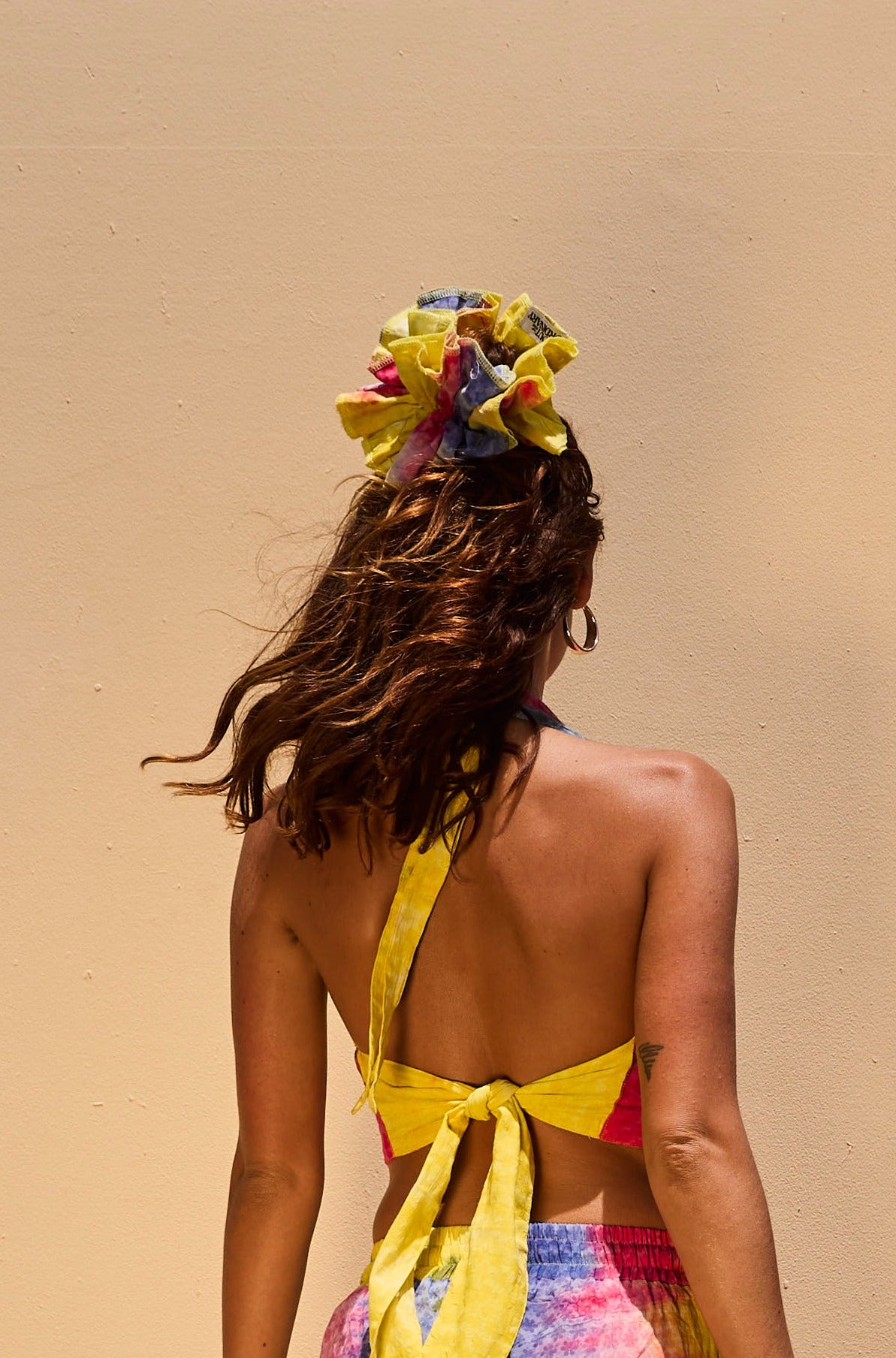 Double Ruffle scrunchie - Bright Yellow Tiedye