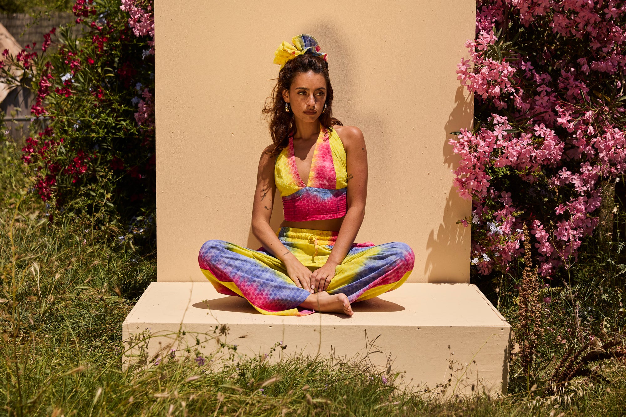 LOUNGE SET Crop Top - Bright Yellow tiedye