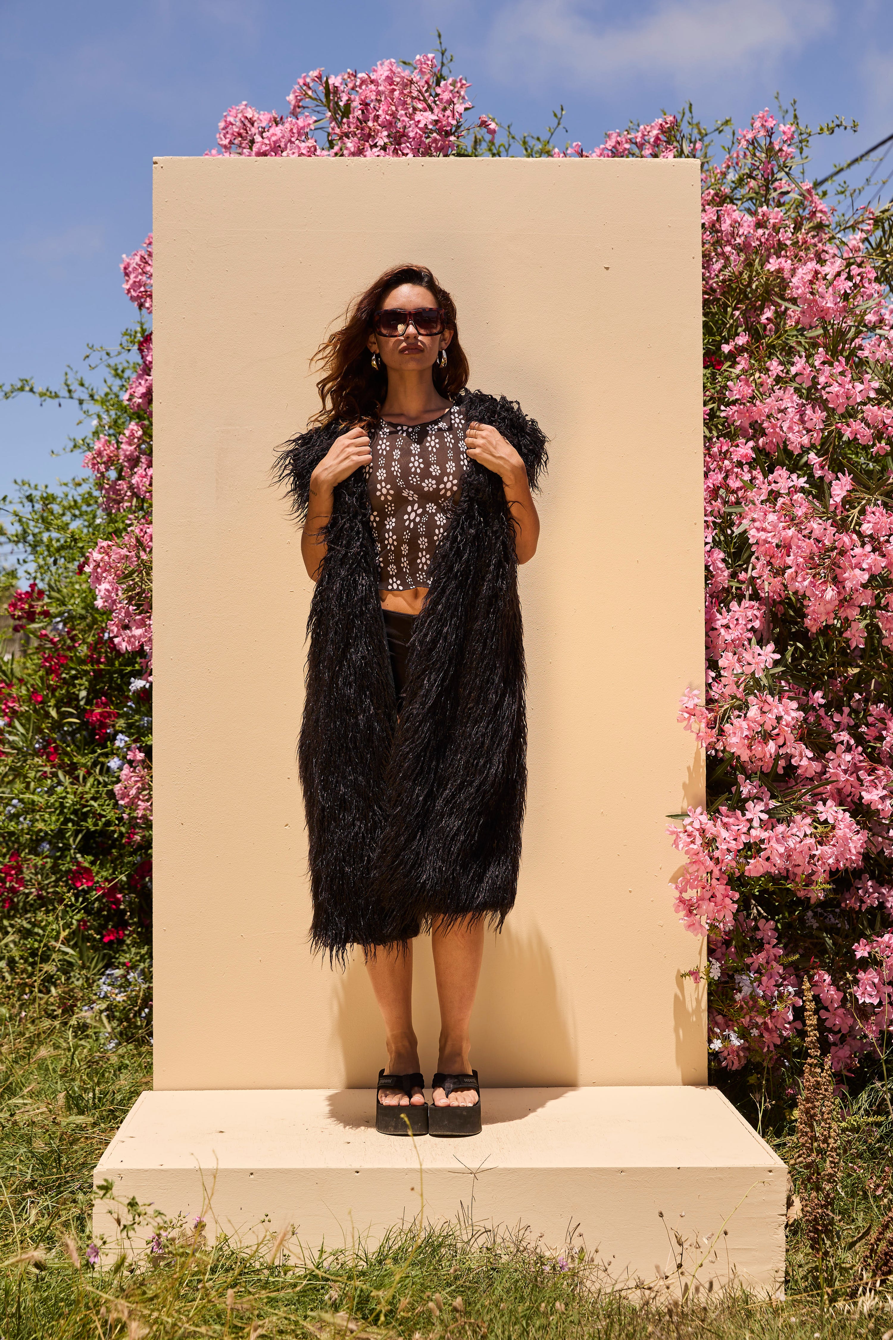 Mongolian long fur Gilet- Black