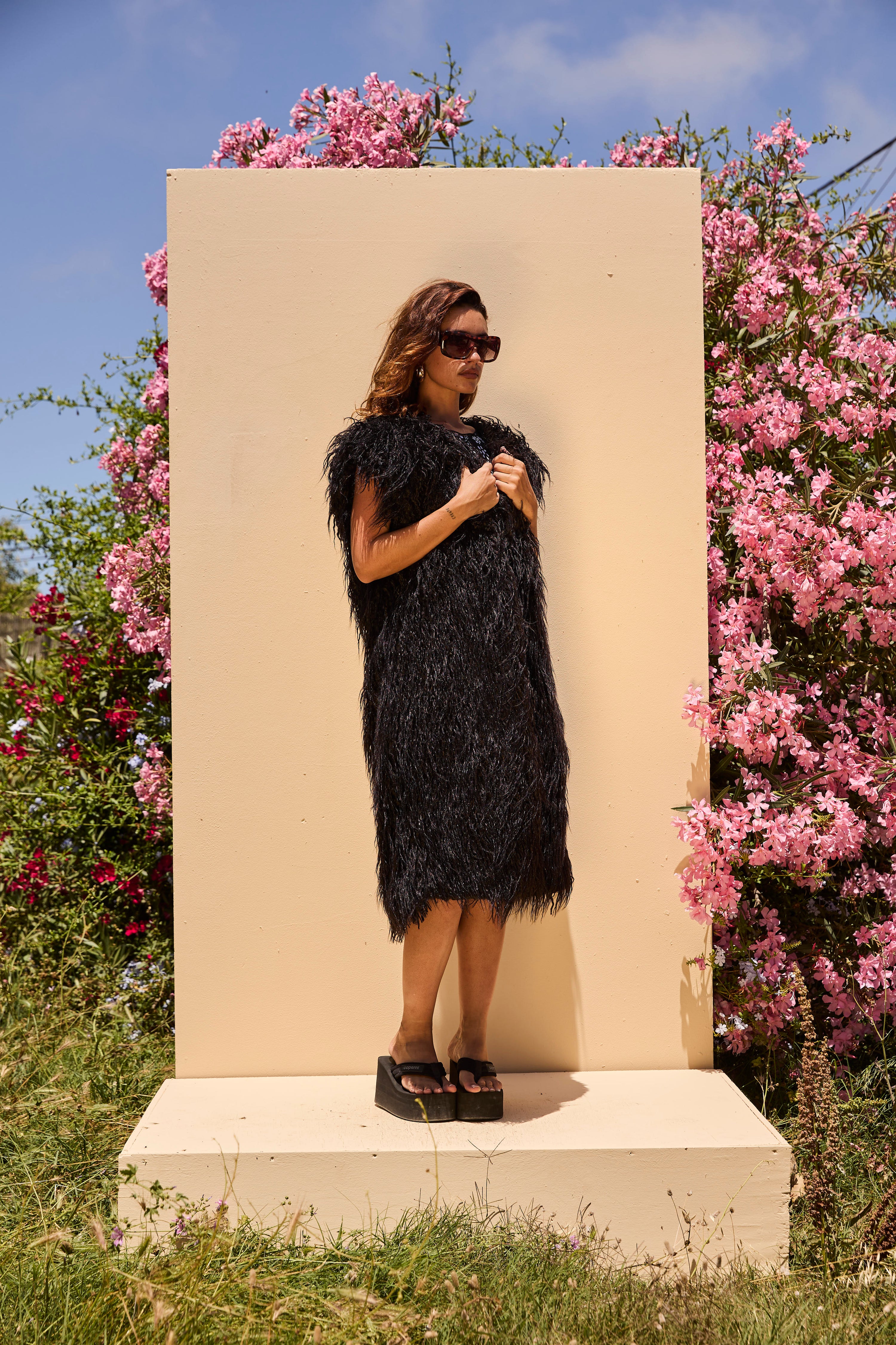 Mongolian long fur Gilet- Black
