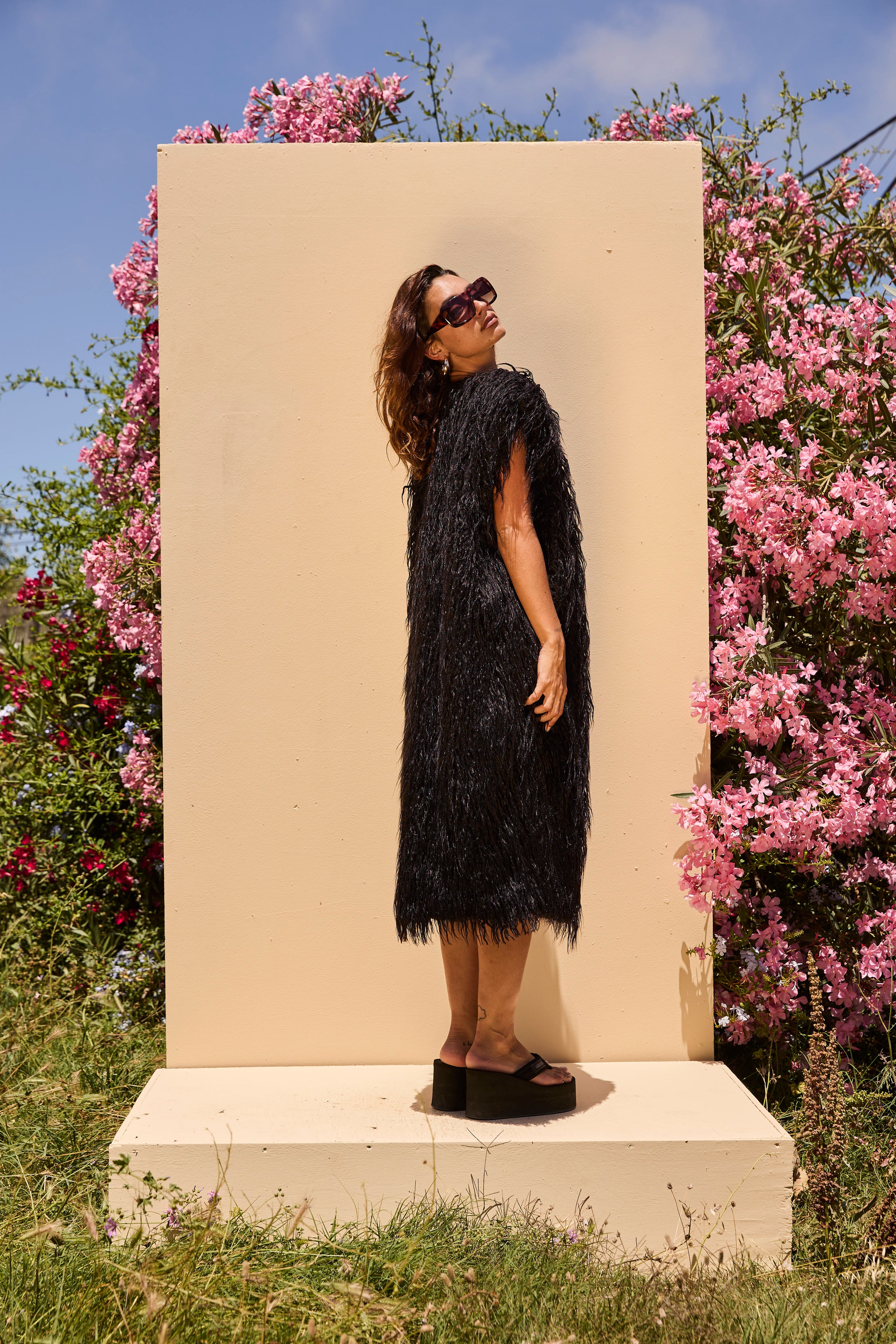 Mongolian long fur Gilet- Black