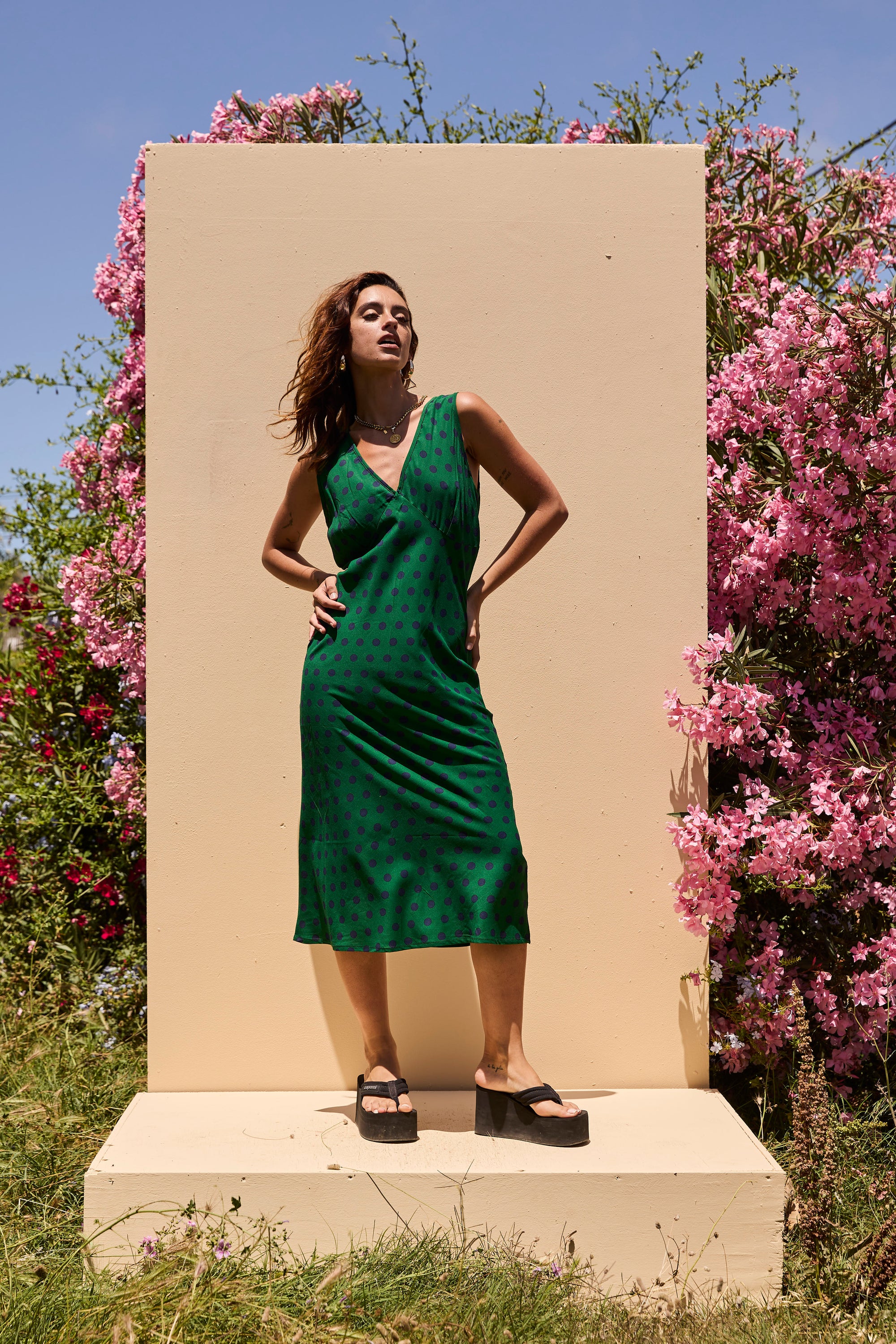 LOLA dress Green polka dot