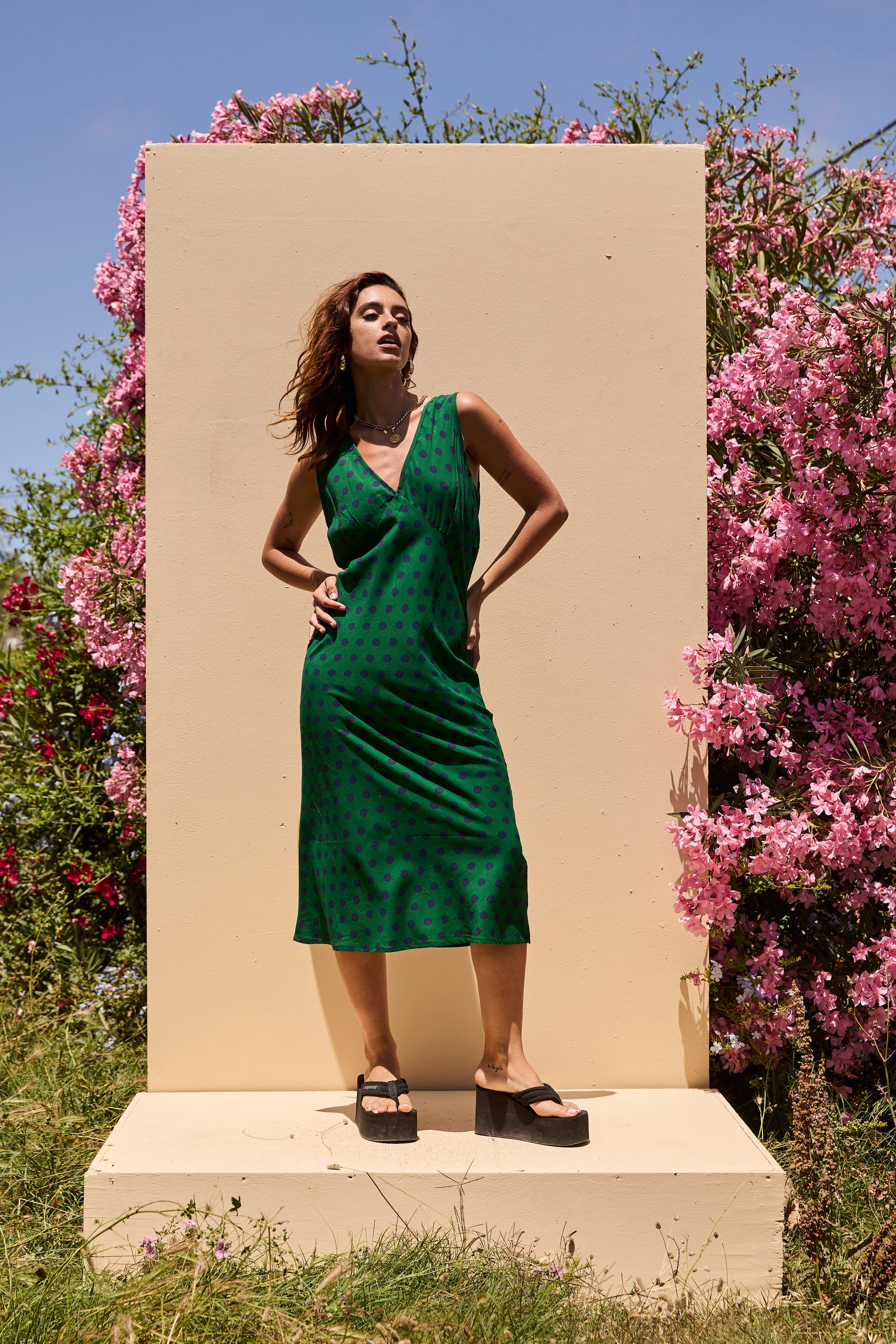 LOLA dress Green polka dot