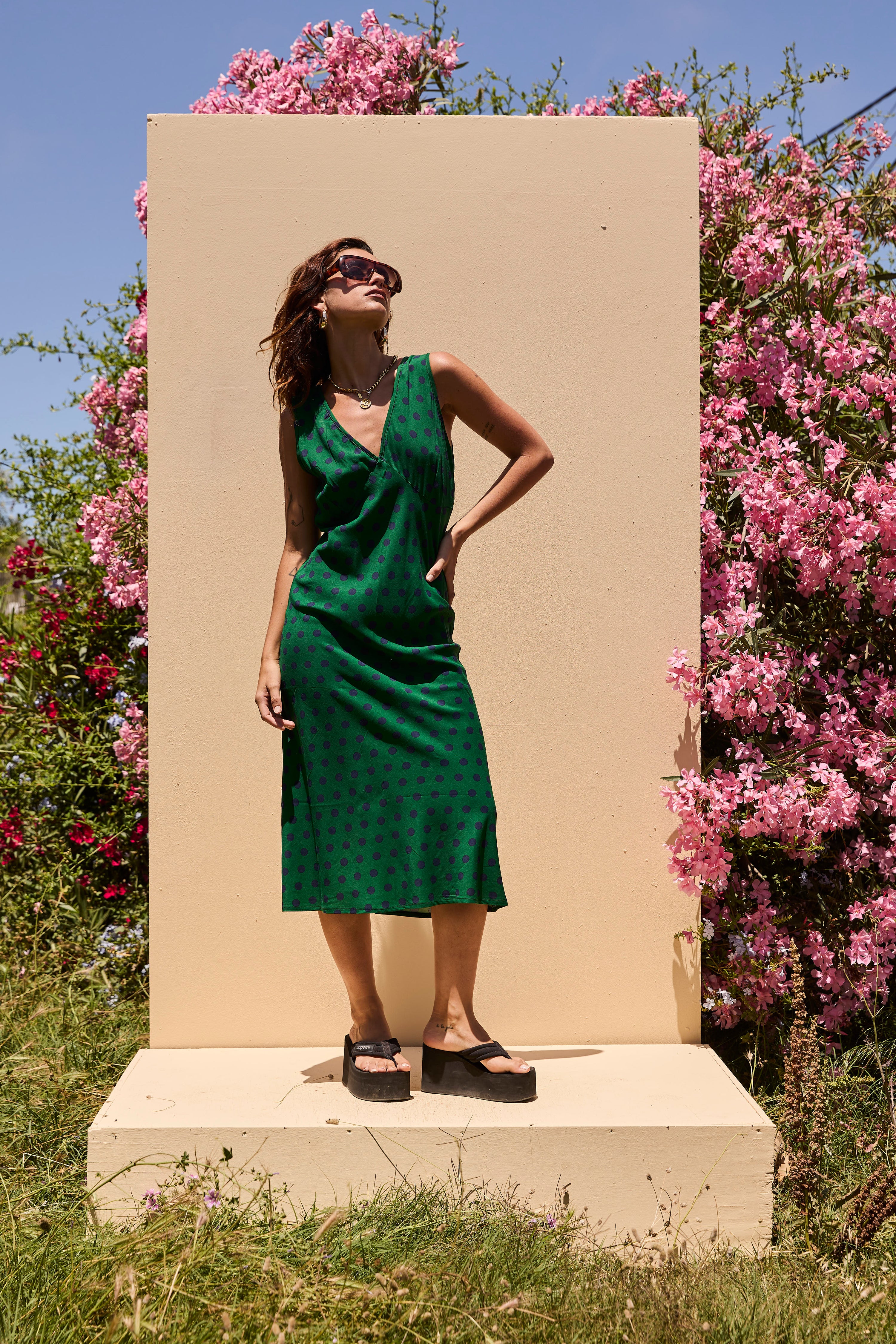LOLA dress Green polka dot