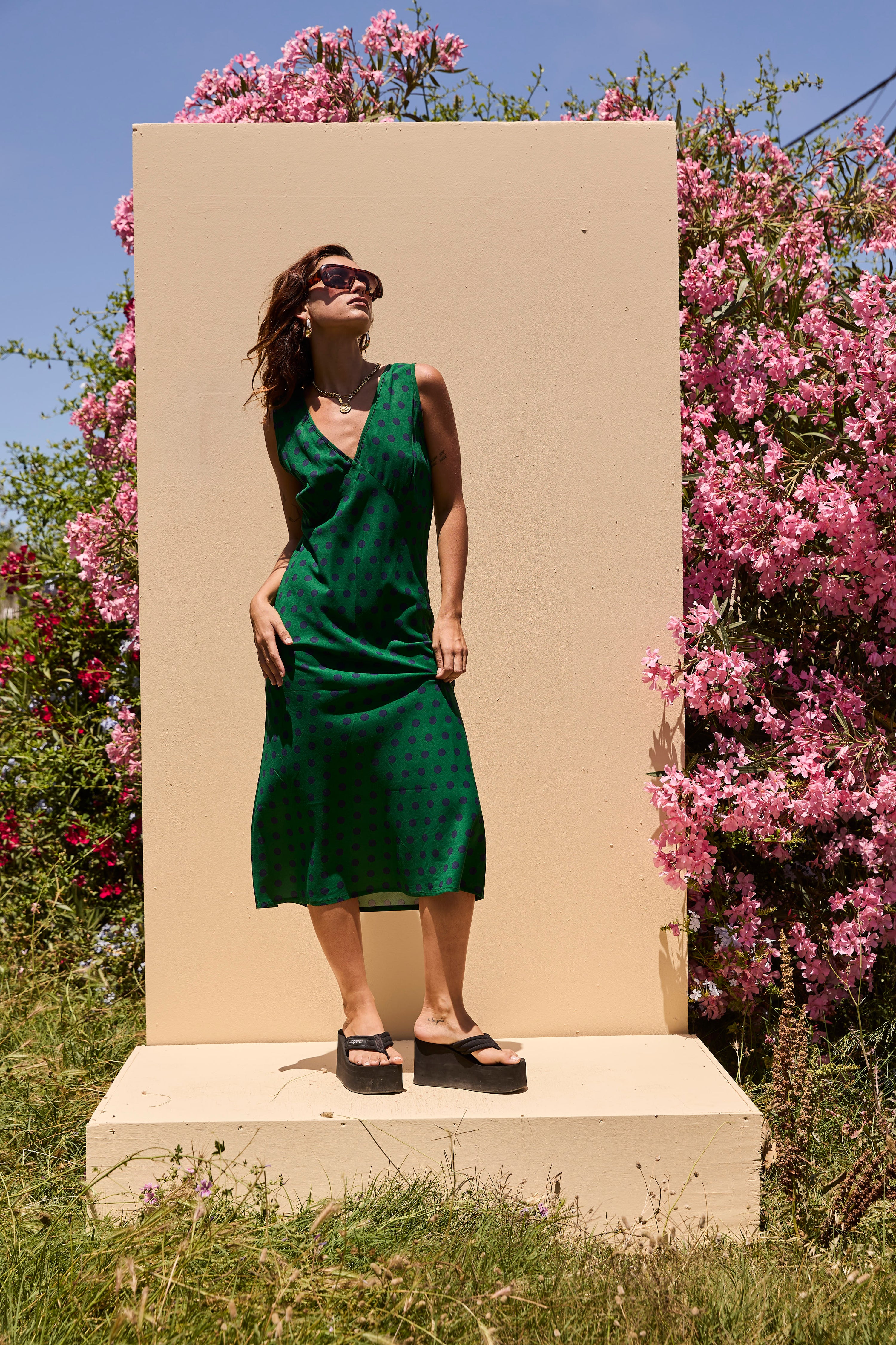 LOLA dress Green polka dot