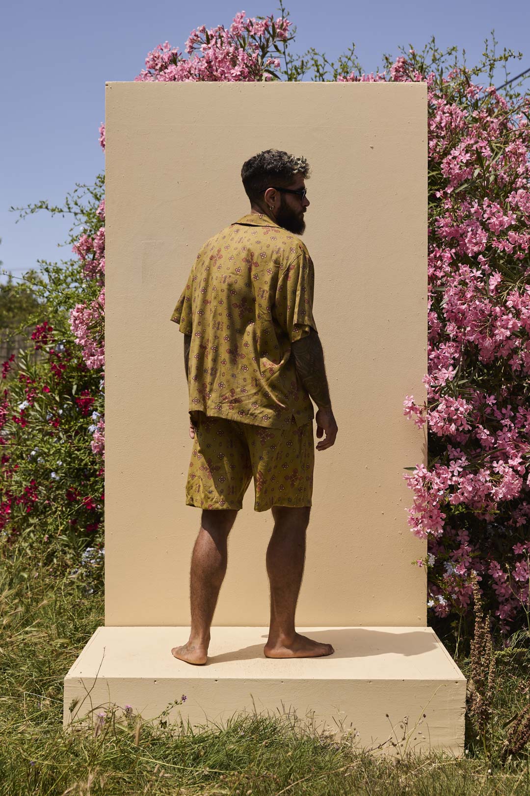 Mens Shorts Green with gold Batik block print