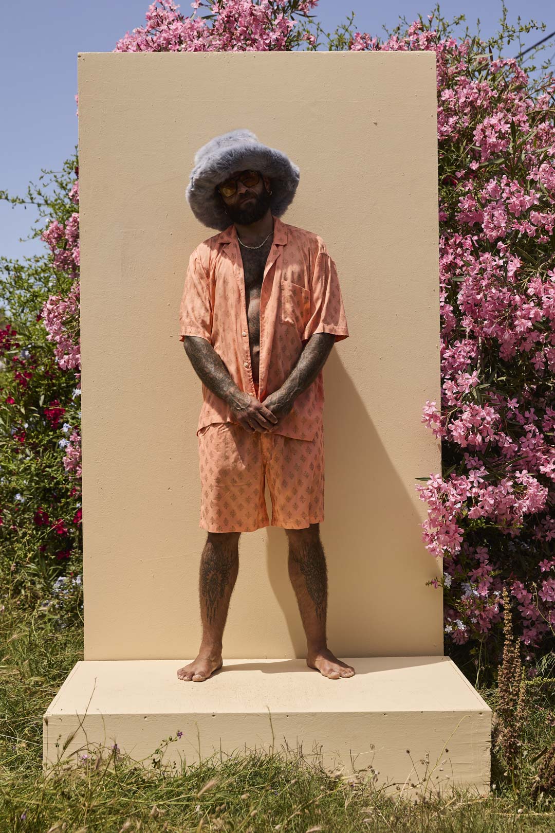 Mens Shorts Peach with gold Batik block print