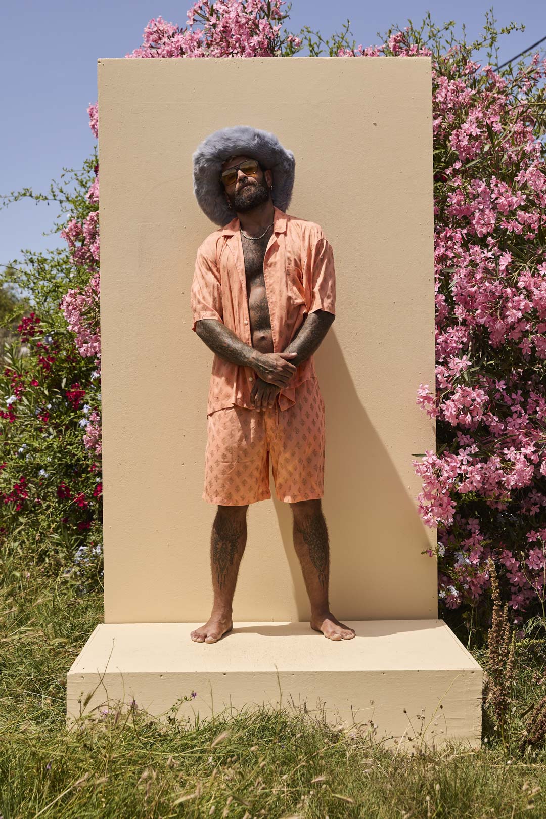 Mens Shorts Peach with gold Batik block print