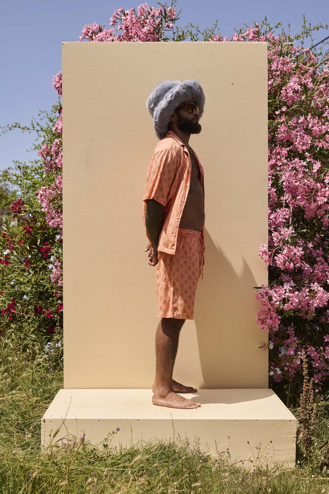 Mens Shorts Peach with gold Batik block print