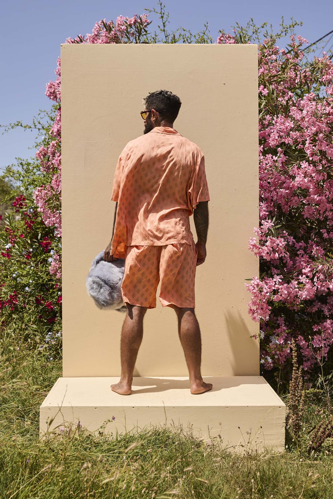 Mens Shorts Peach with gold Batik block print