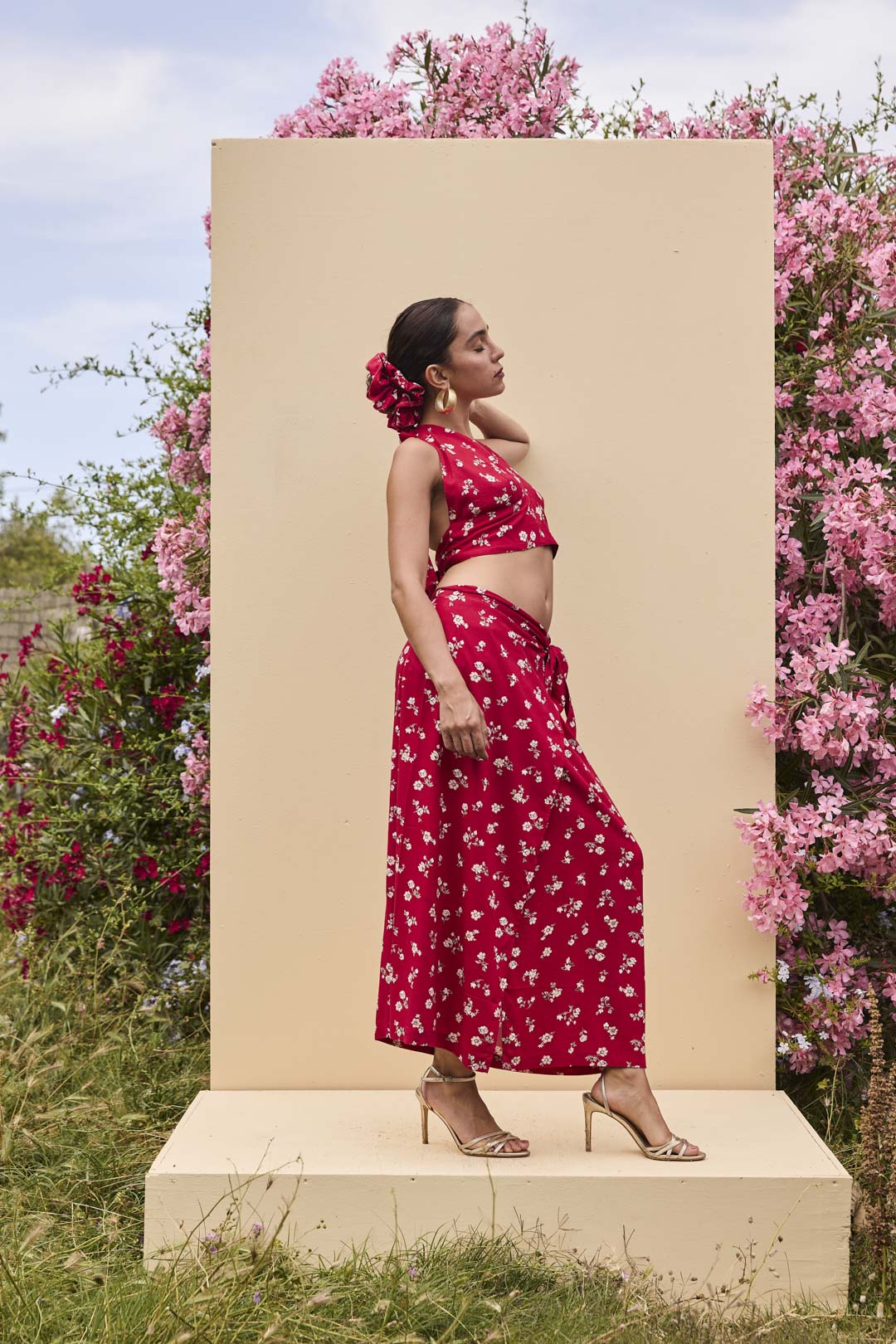 Wrap Skirt long Red Floral