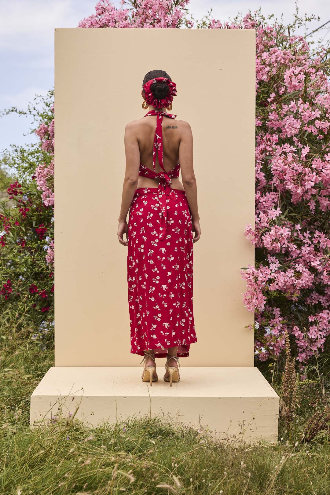 Henni Halter Crop Top in Red Floral
