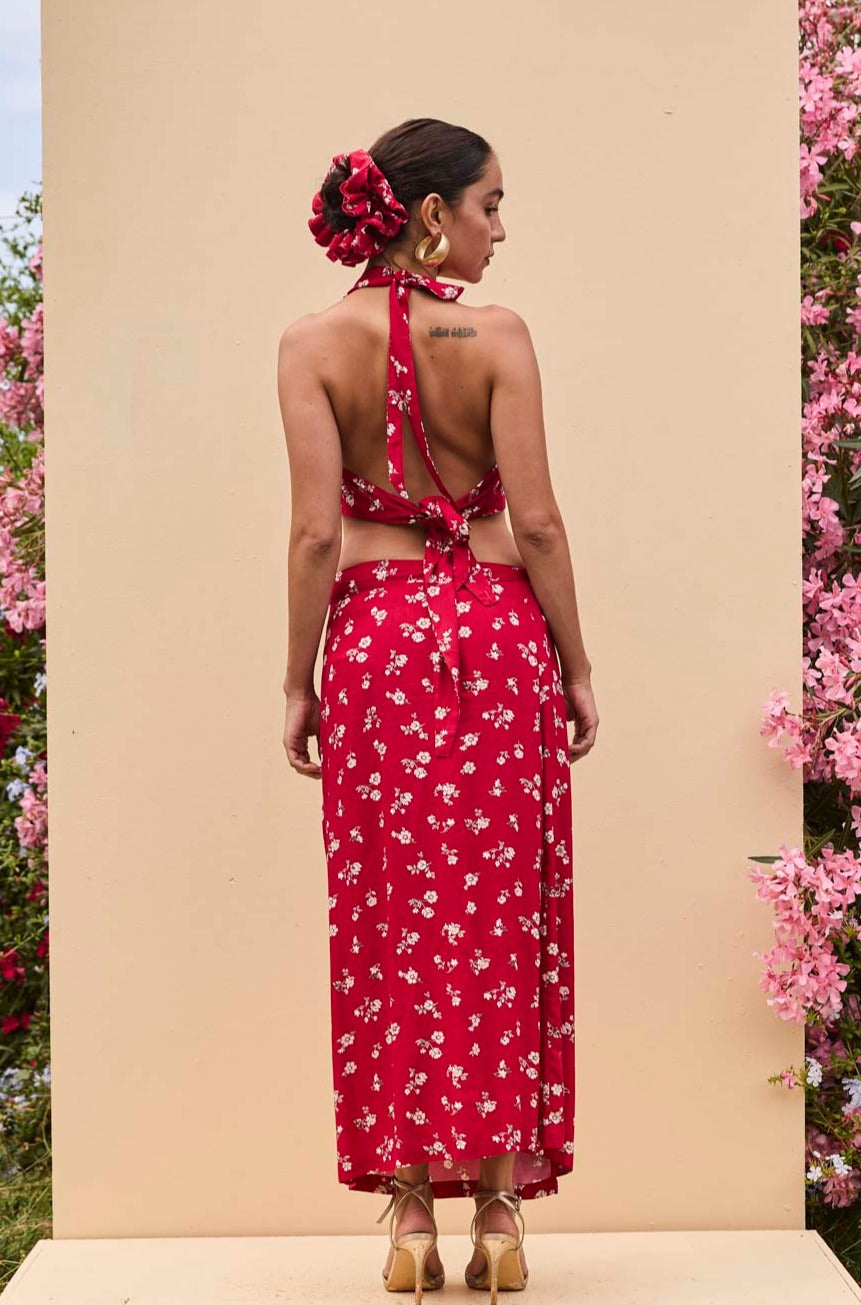 Double Ruffle scrunchie - red floral