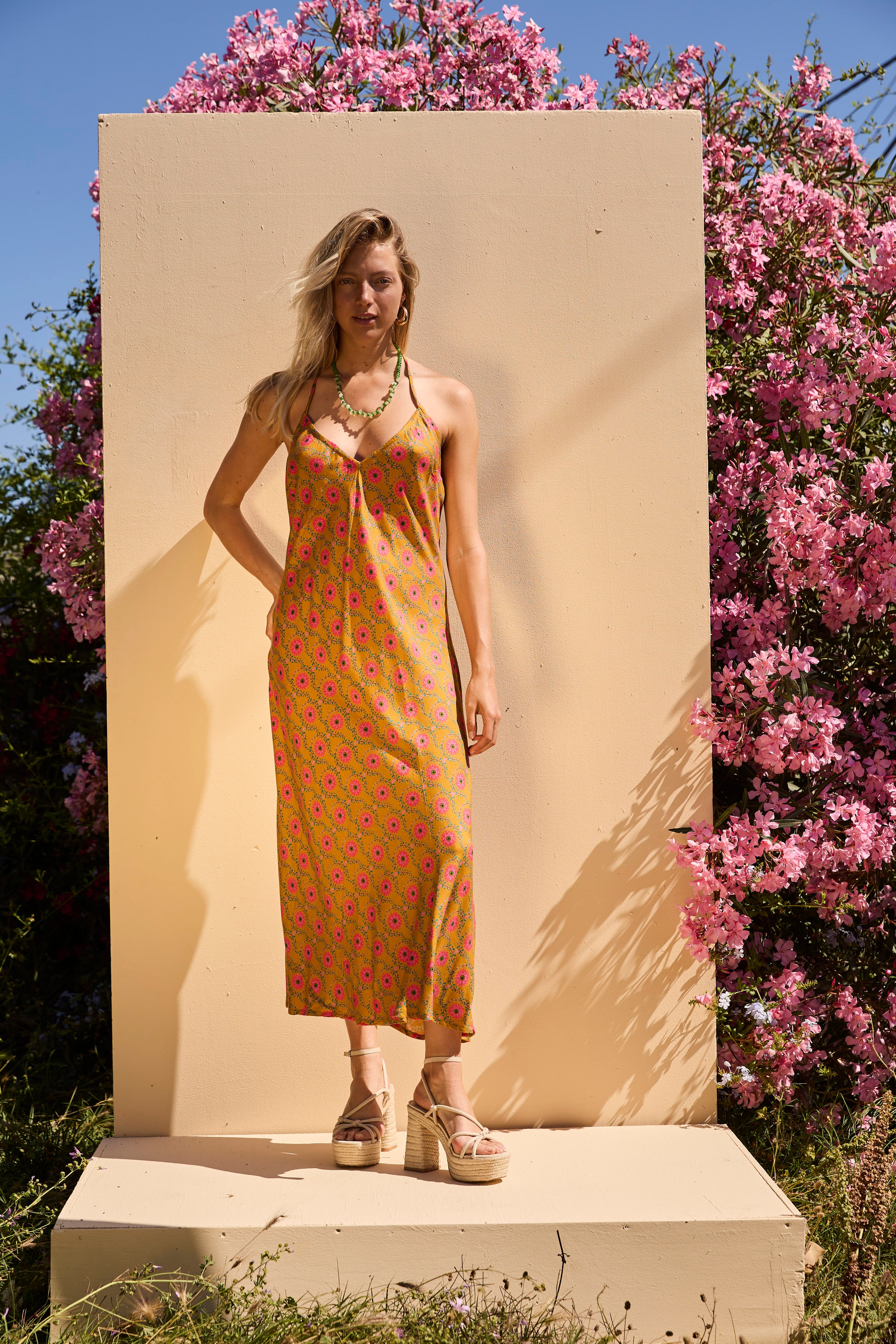 OLIVE long dress - Mustard Floral