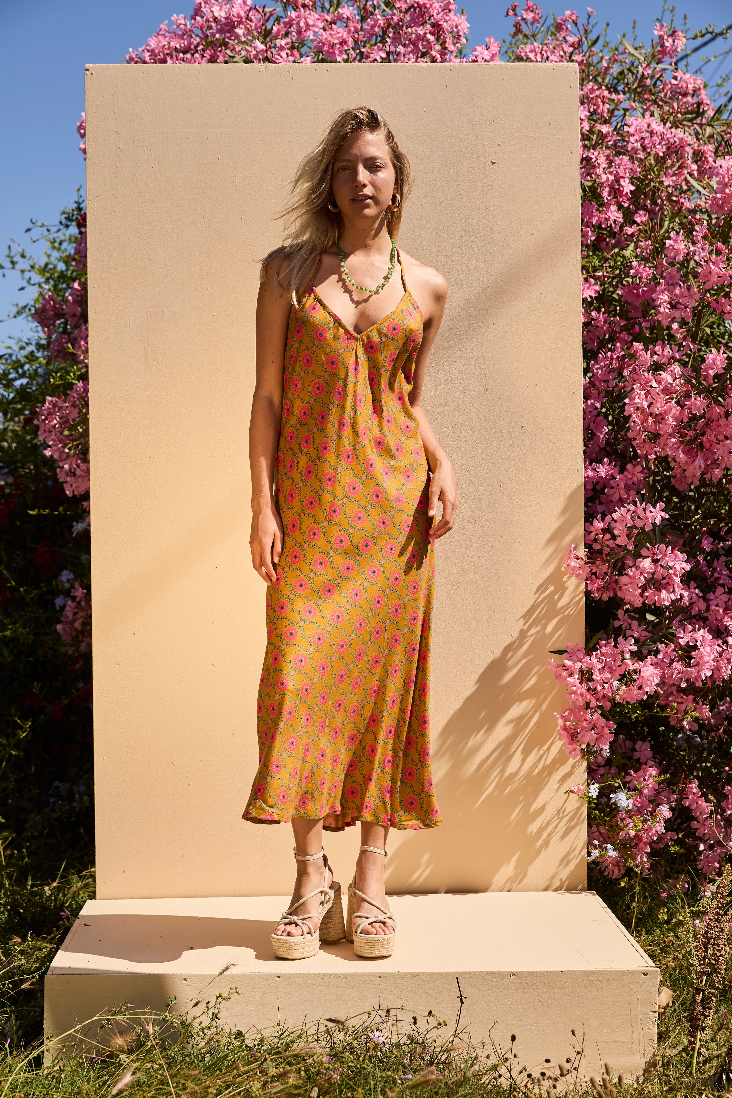 OLIVE long dress - Mustard Floral