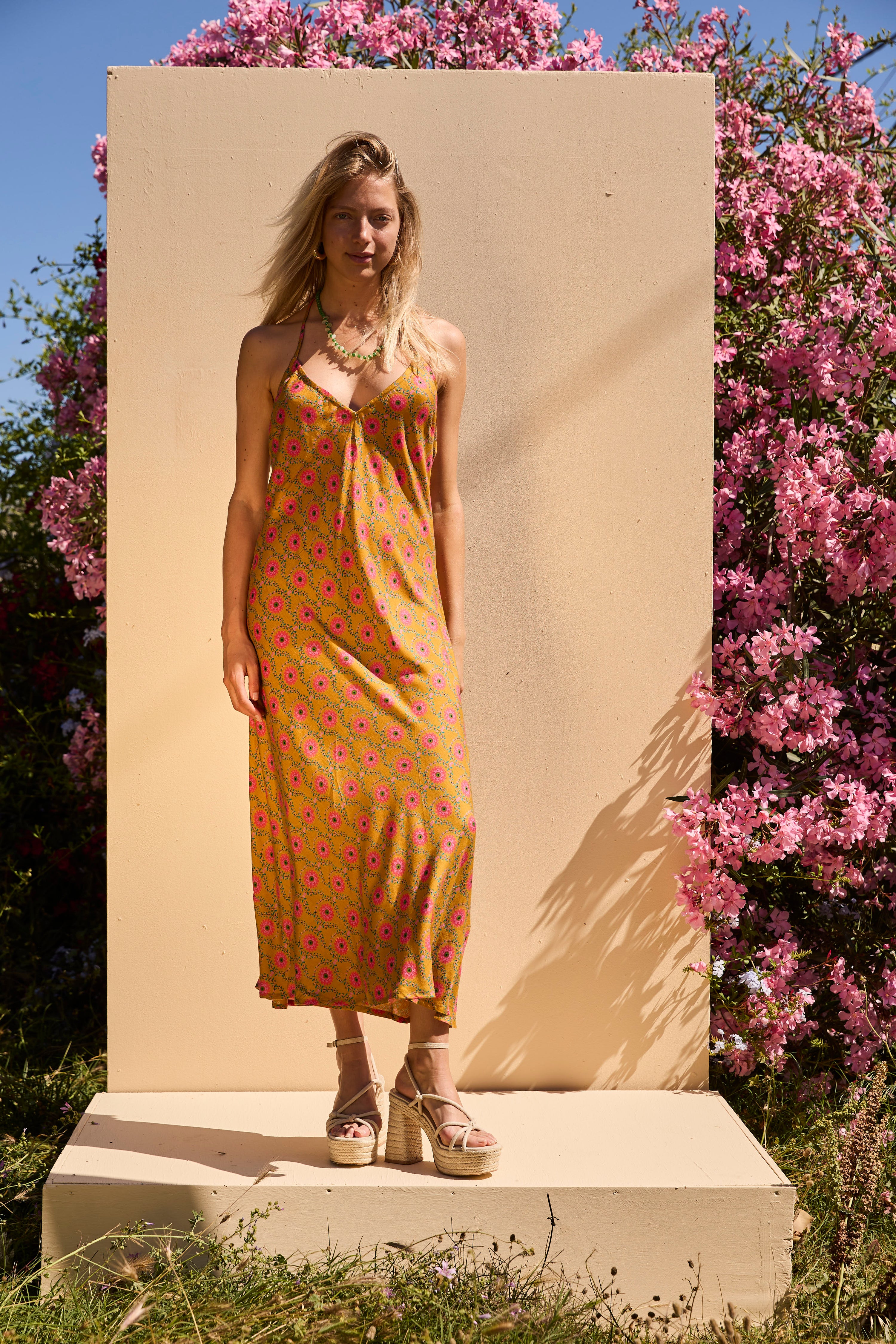 OLIVE long dress - Mustard Floral