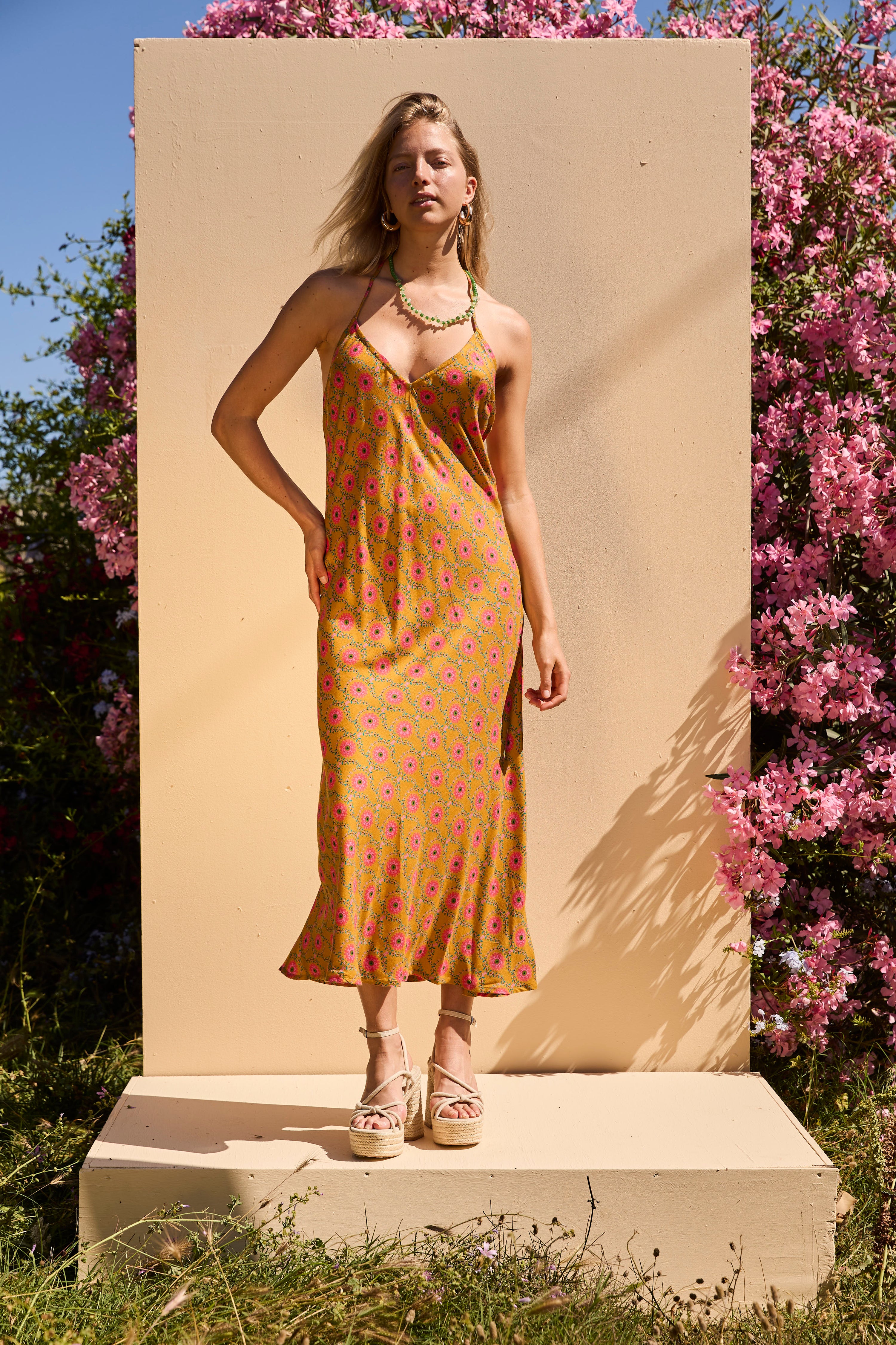 OLIVE long dress - Mustard Floral