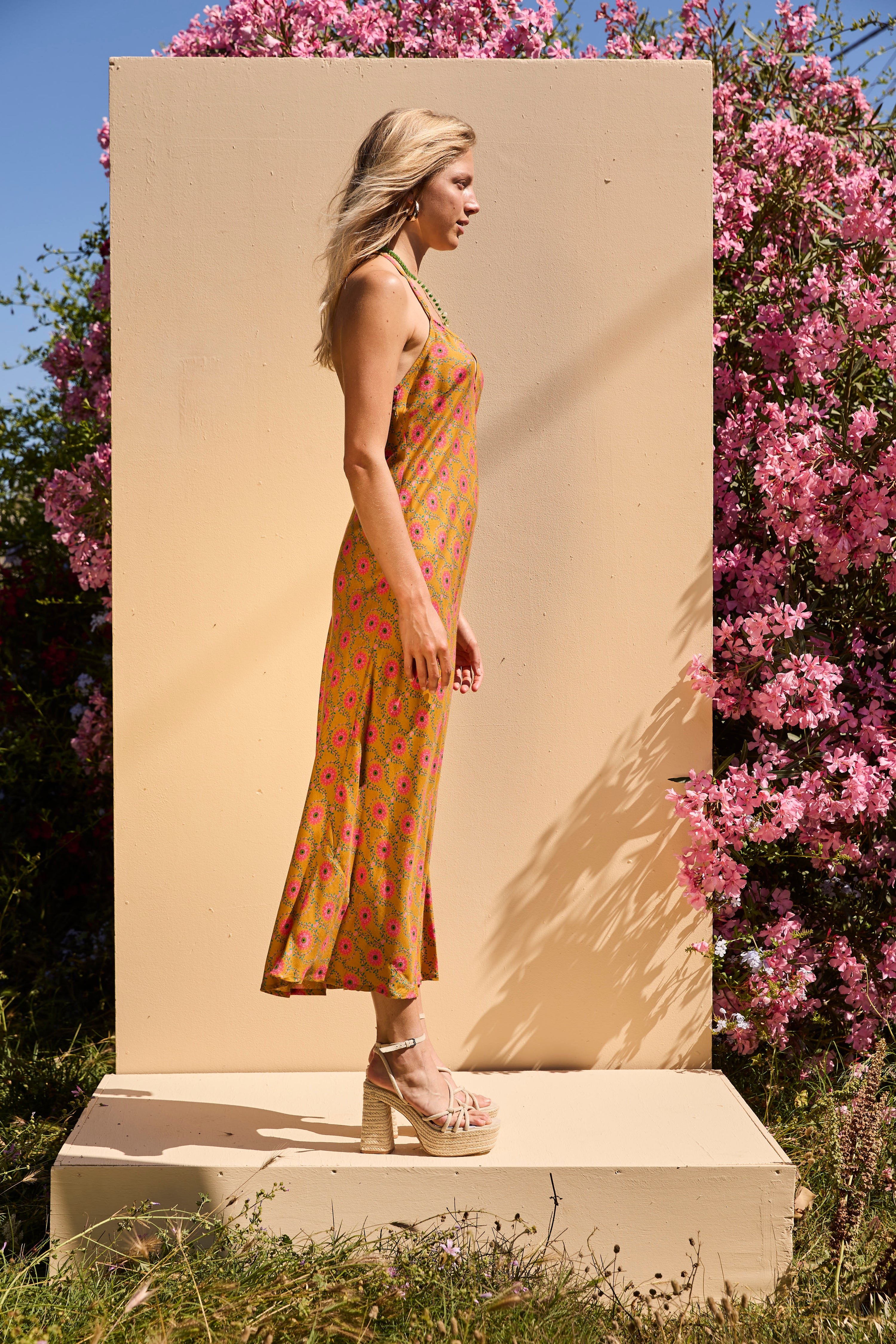 OLIVE long dress - Mustard Floral