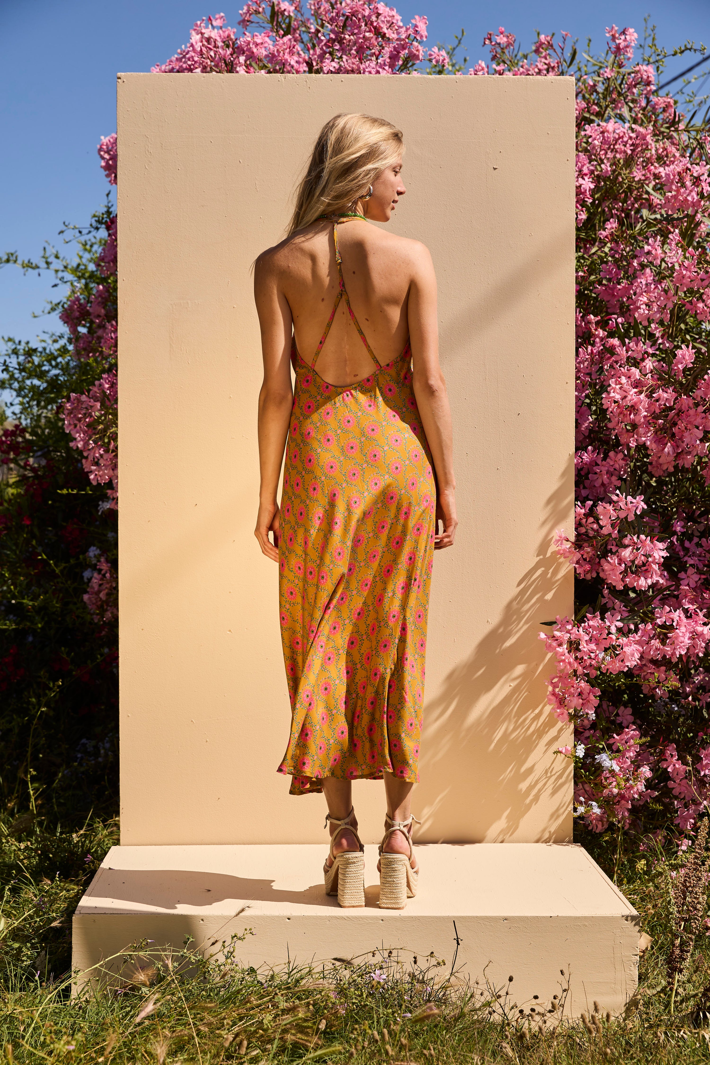 OLIVE long dress - Mustard Floral