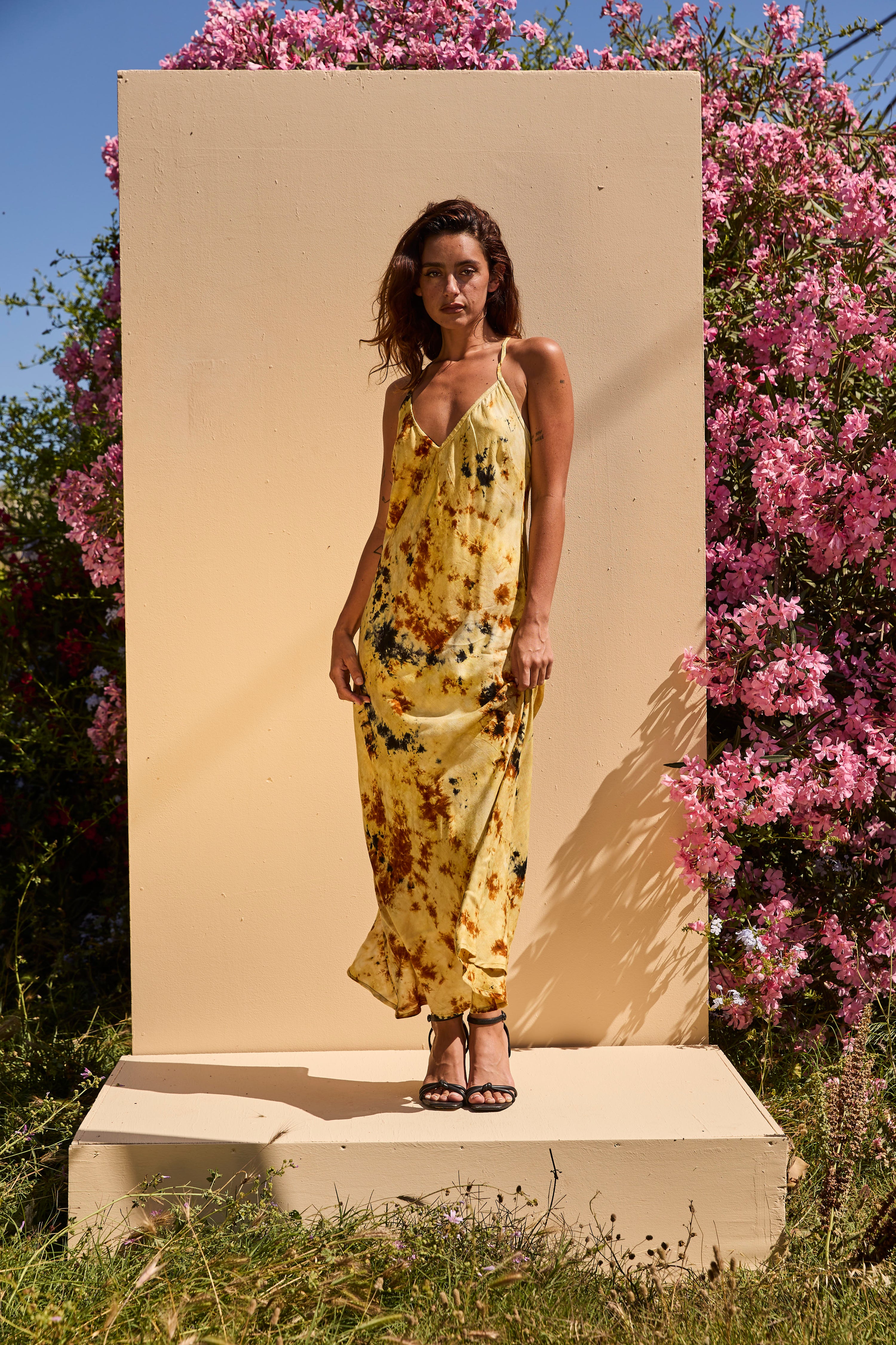 OLIVE long dress - Tiedye yellow & Browns