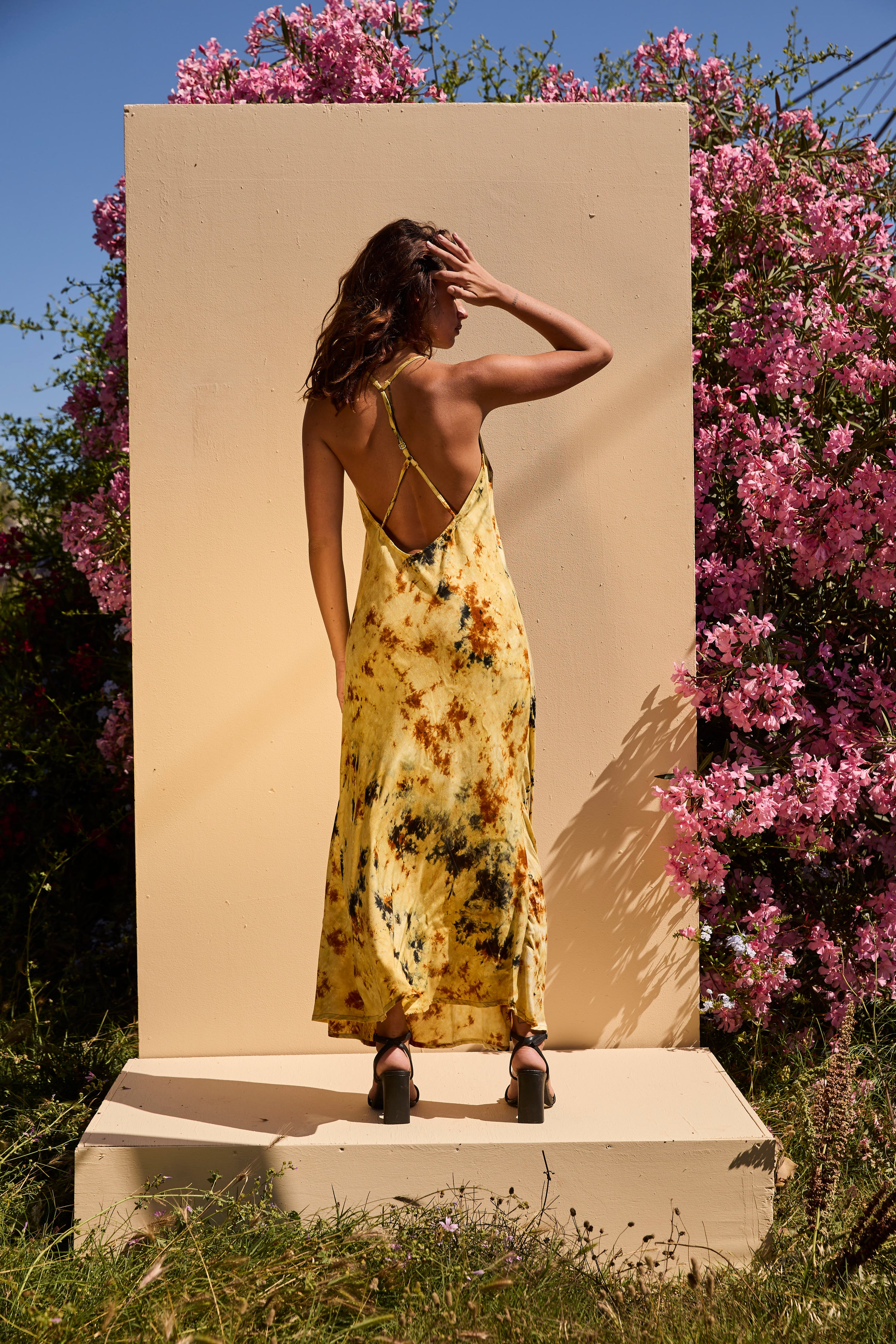 OLIVE long dress - Tiedye yellow & Browns