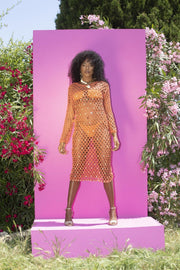 SHANTI Burnt Orange Crochet Net Dress