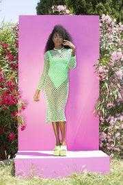 SHANTI Green Crochet Net Dress