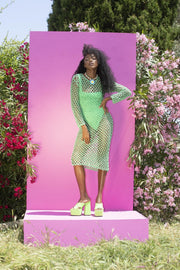 SHANTI Green Crochet Net Dress