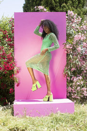 SHANTI Green Crochet Net Dress