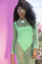 SHANTI Green Crochet Net Dress