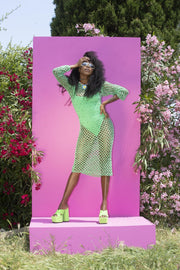 SHANTI Green Crochet Net Dress