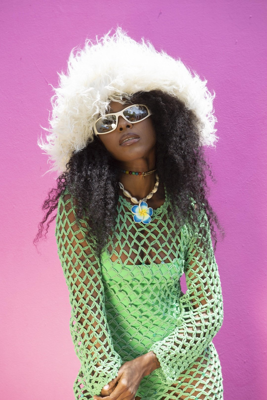 SHANTI Green Crochet Net Dress