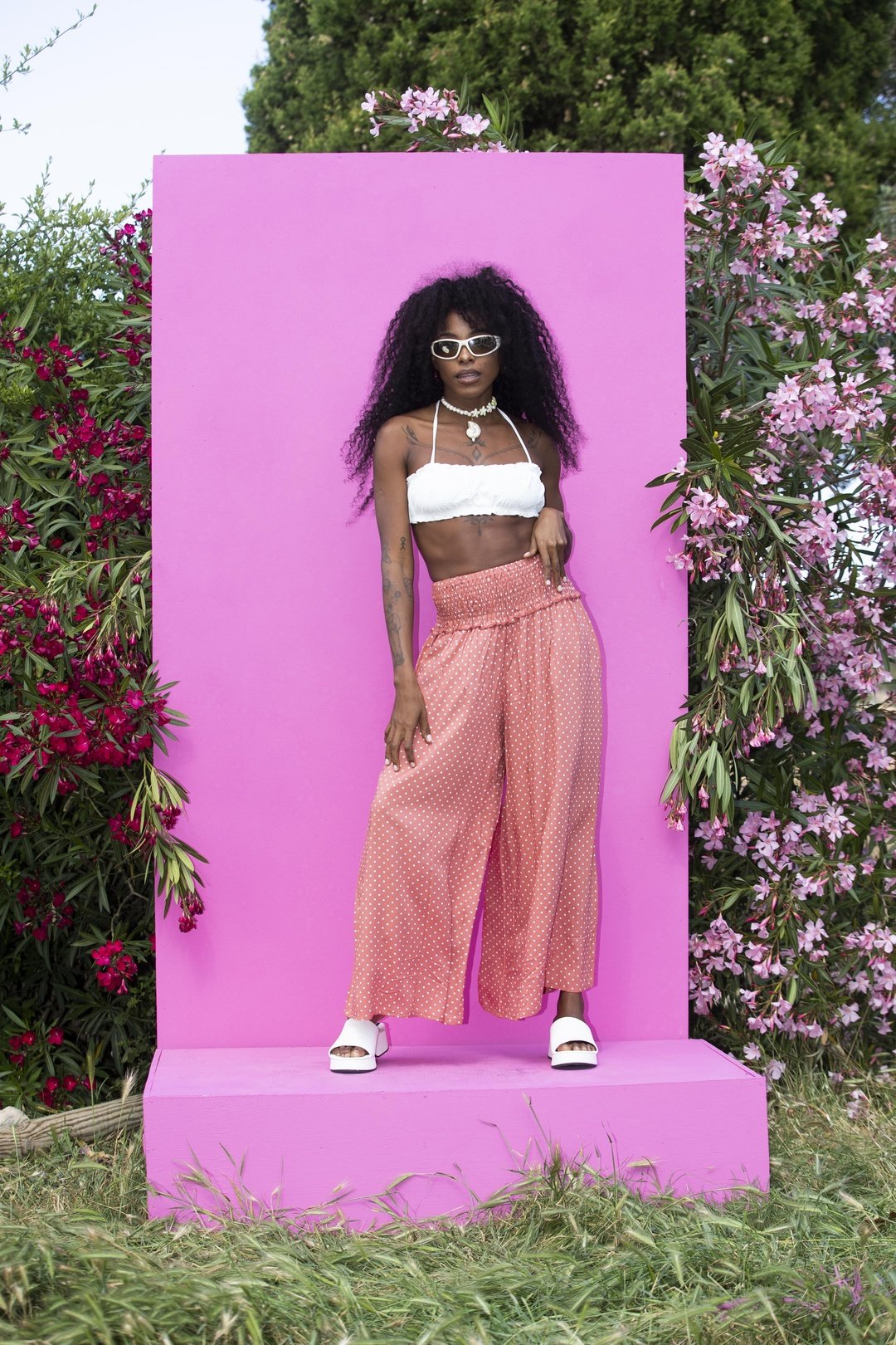 Wide Boi Pants - Peach Polka Dot