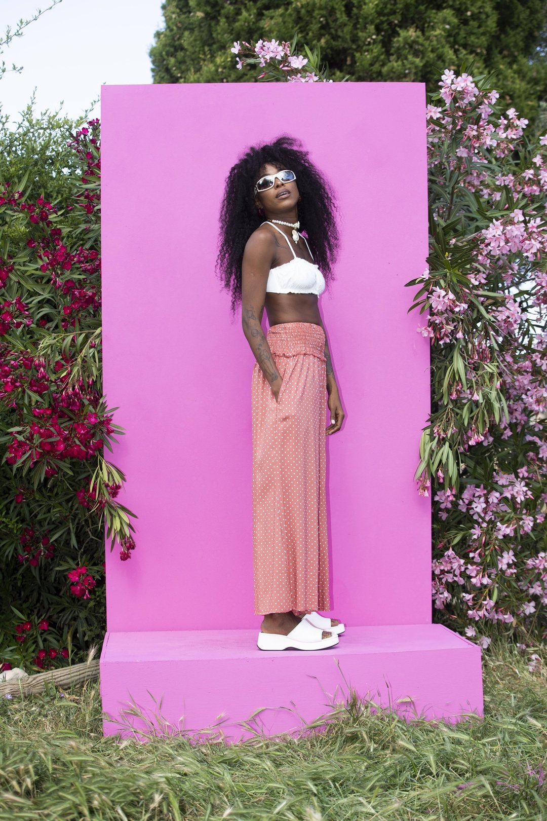 Wide Boi Pants - Peach Polka Dot