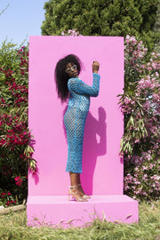 SHANTI Burnt Blue Crochet Net Dress
