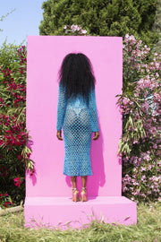 SHANTI Burnt Blue Crochet Net Dress