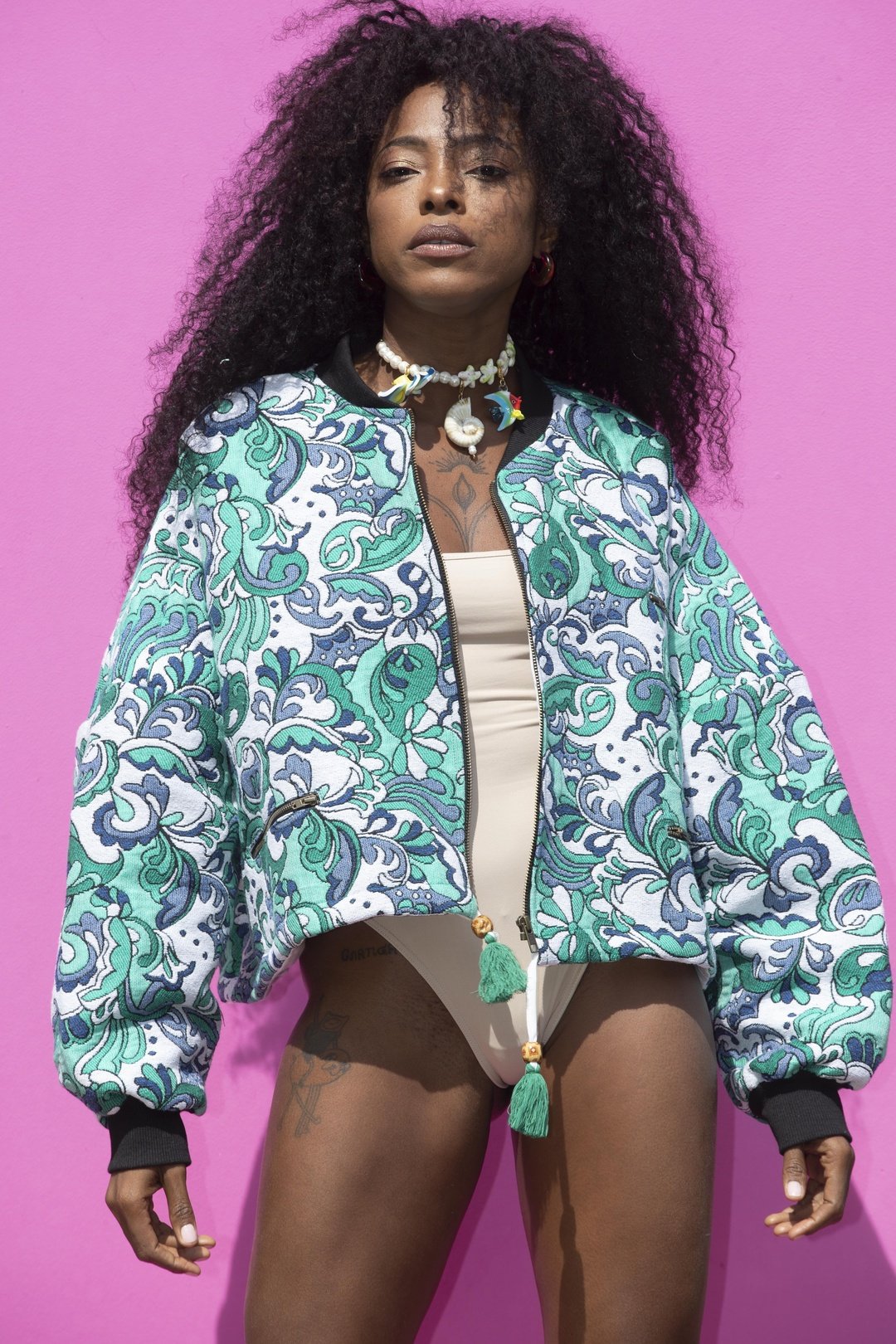 PAISLEY Bomber - Blue & Green woven