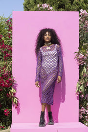 SHANTI Purple Crochet Net Dress