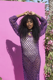 SHANTI Purple Crochet Net Dress