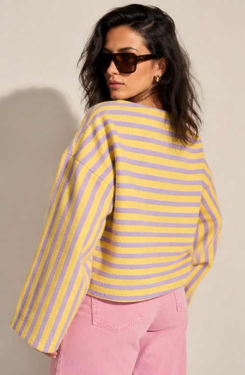 DANDELION Yellow & Lilac Striped Woven Cotton Jumper